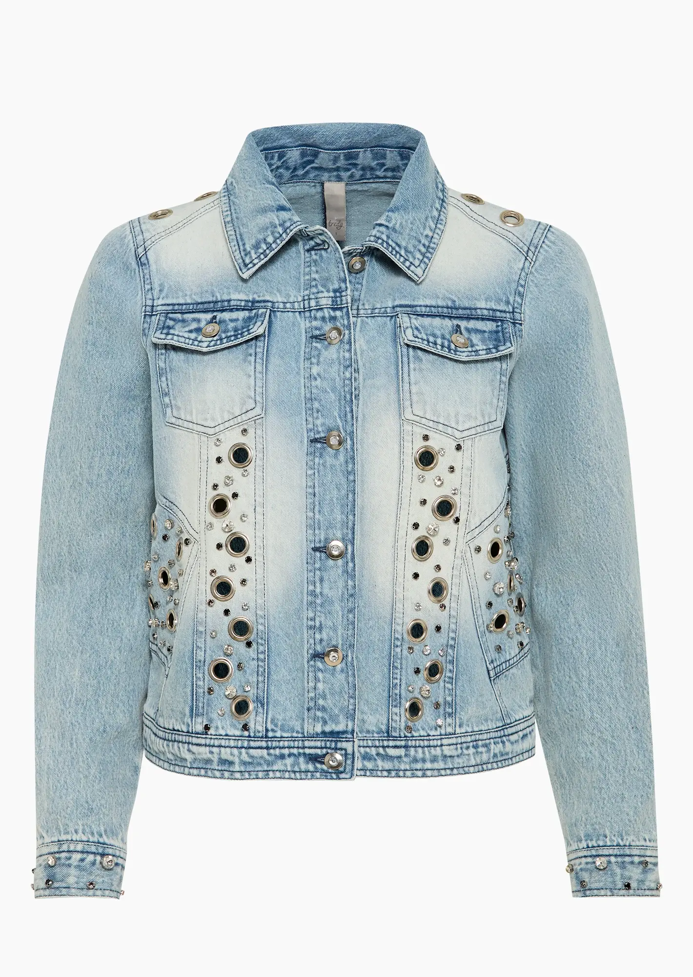 Jeansjacke mit stylischen Applikationen, bleached denim