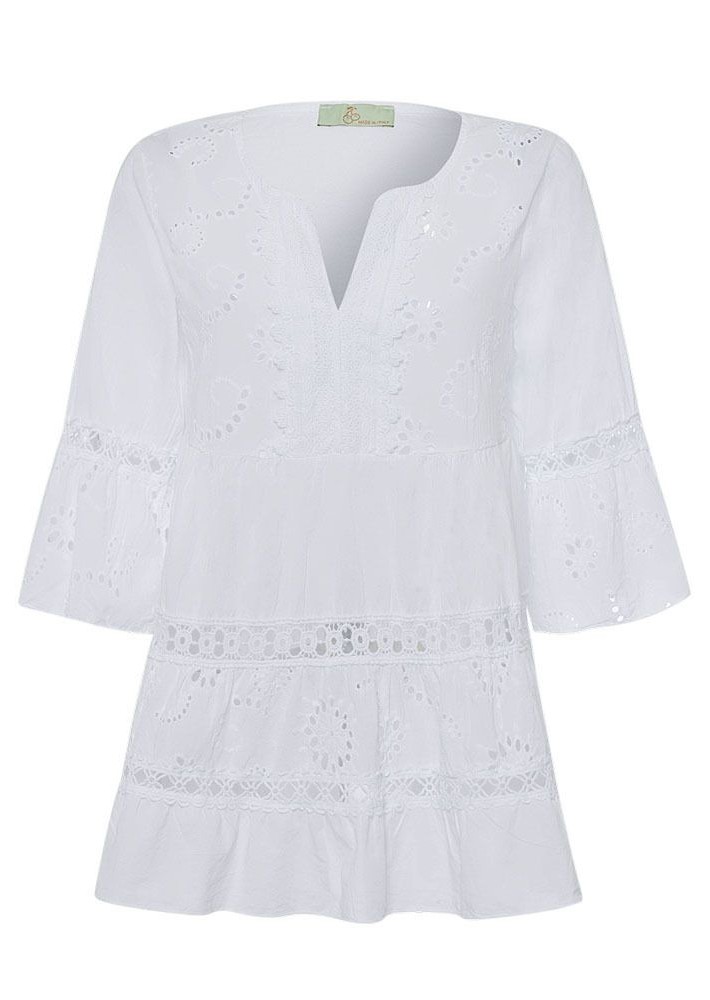 Bluse mit Lochstickerei, weiß