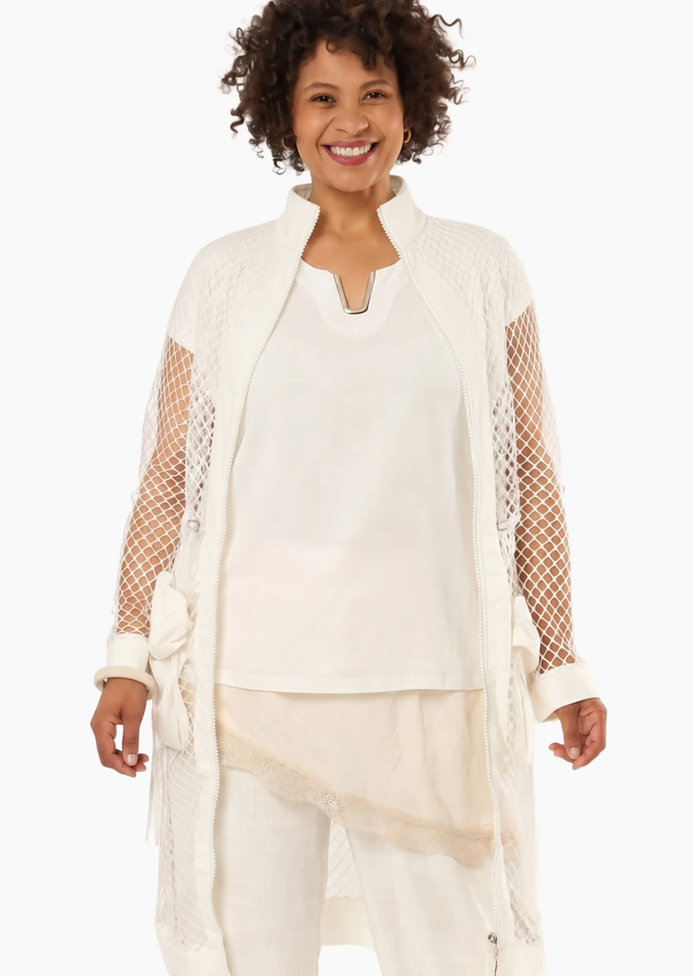 Leinen-Tencel-Mantel mit grobem Netz, offwhite