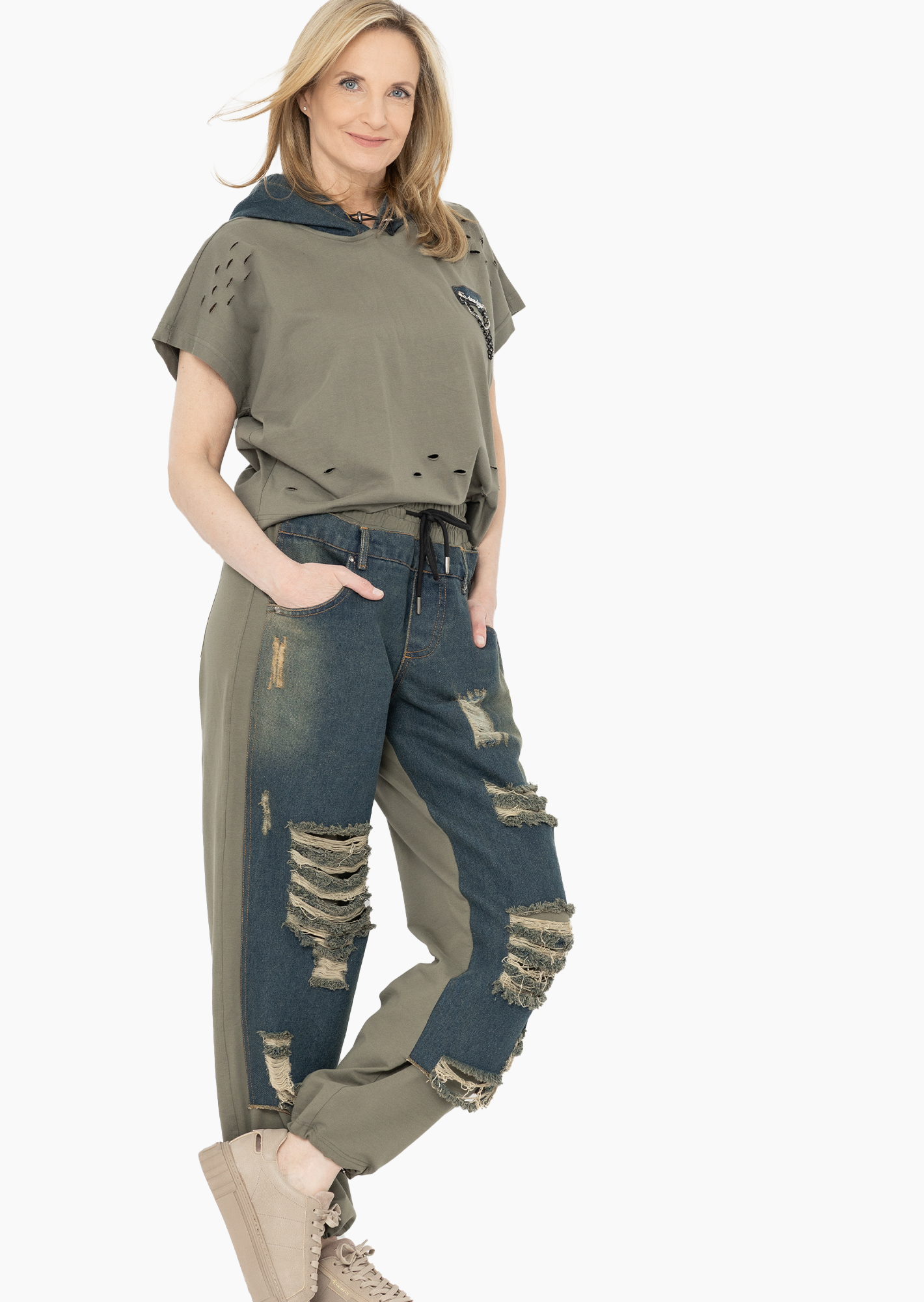 Pants in Destroyed-Optik, blue denim