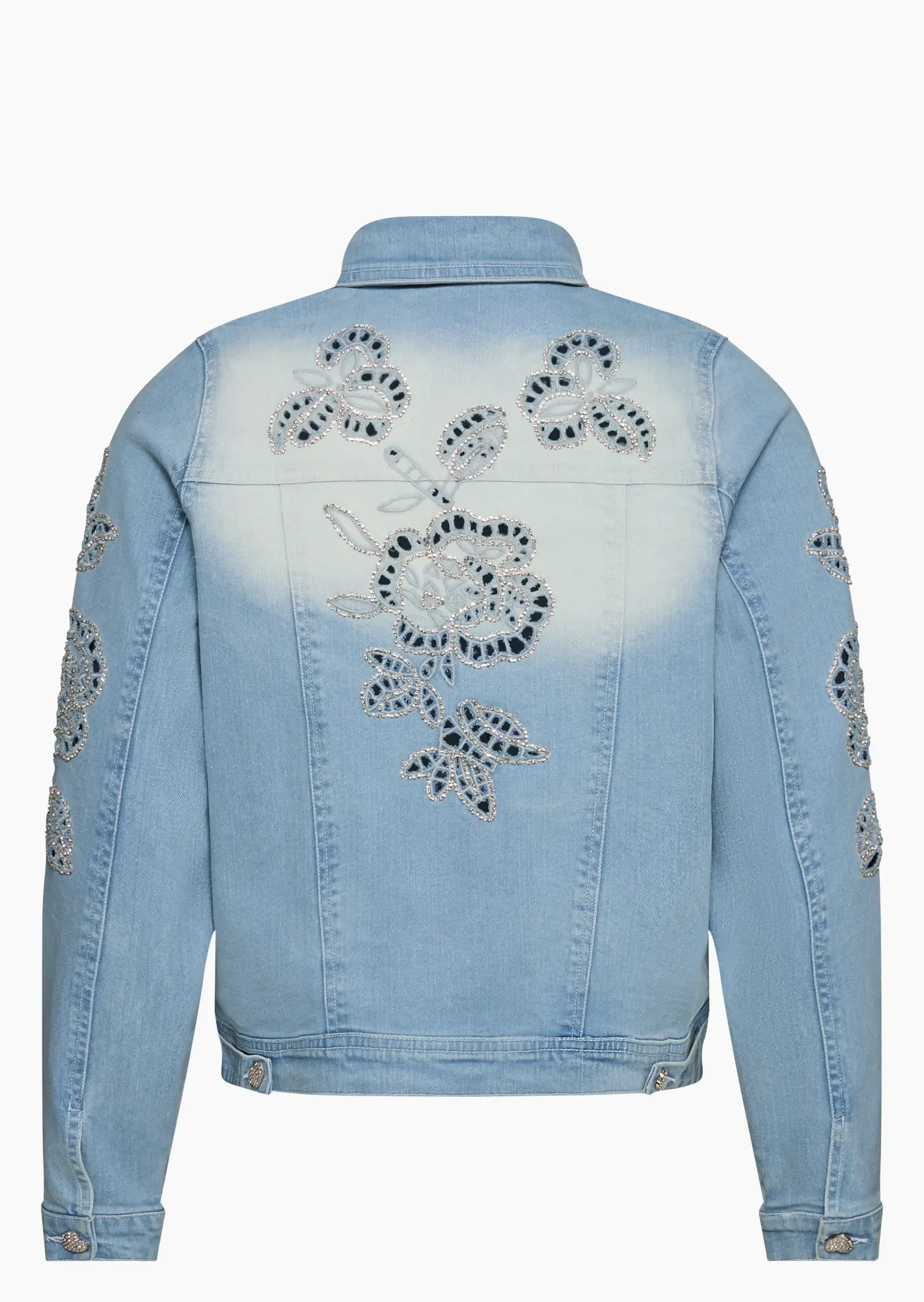 Jeansjacke mit Lochstickerei, bleached blue denim