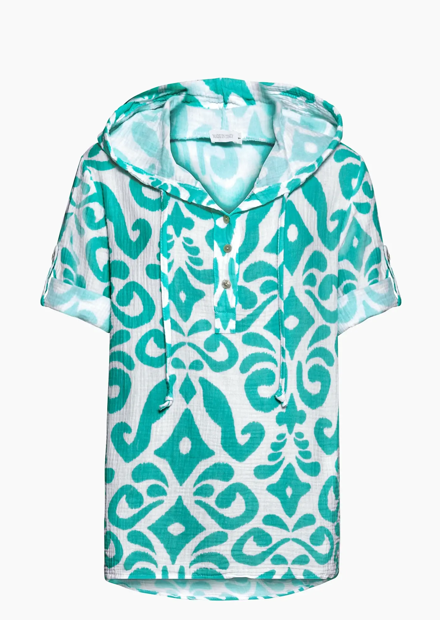 Musselinbluse mit Print, türkis