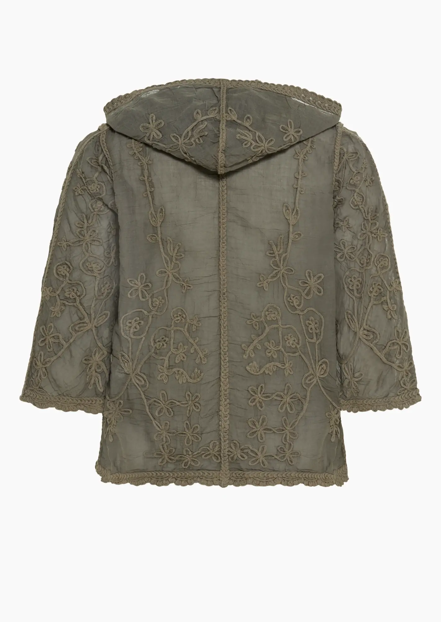 Bluse mit floraler Stickerei, khaki