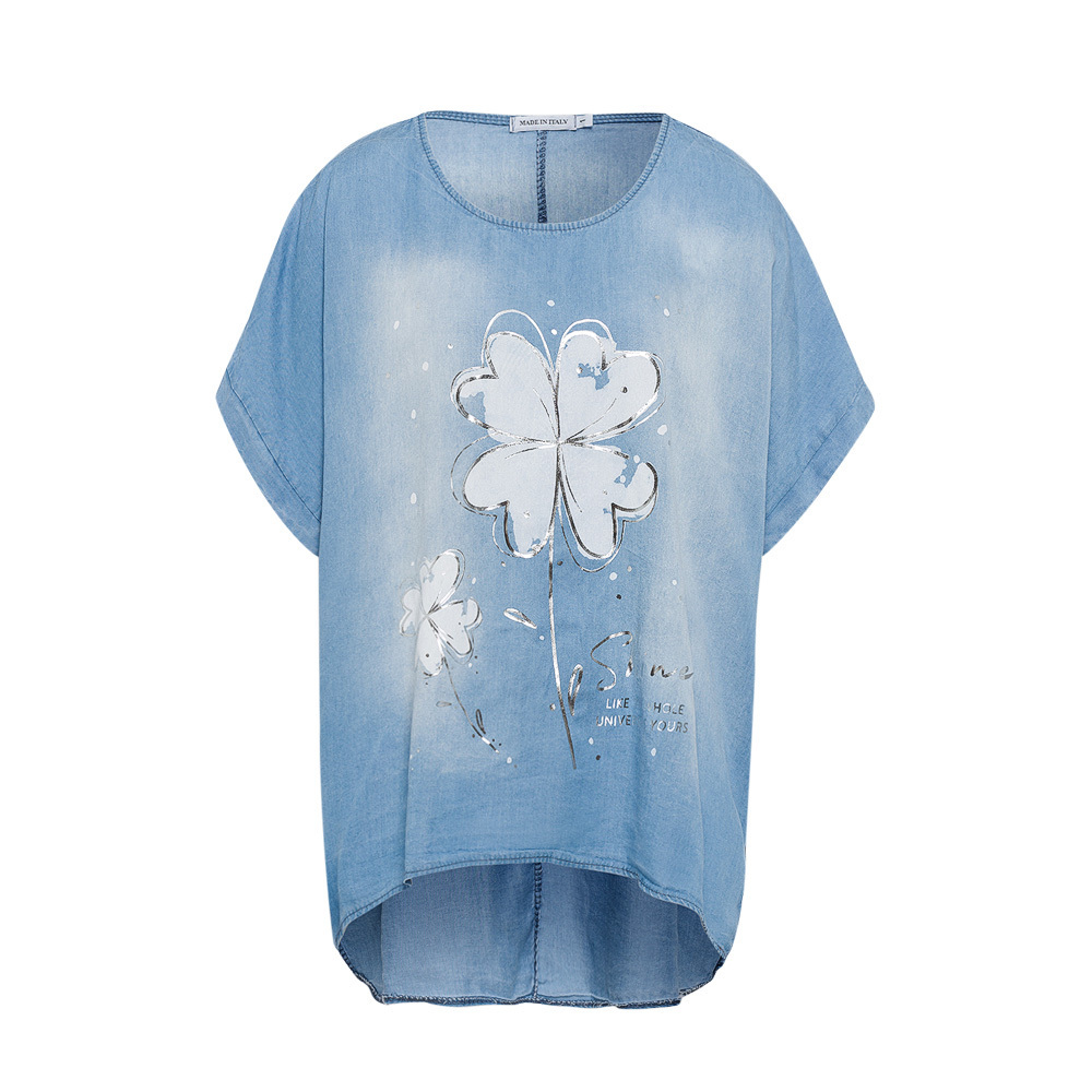 Bluse 'Kleeblatt', bleached denim