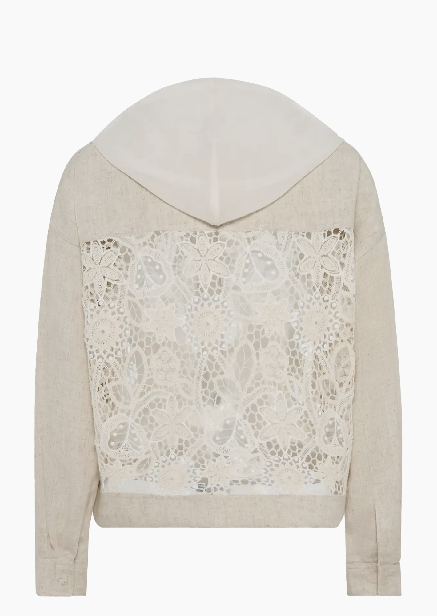 Jacke im Leinenmix mit Häkelspitze, sand-melange