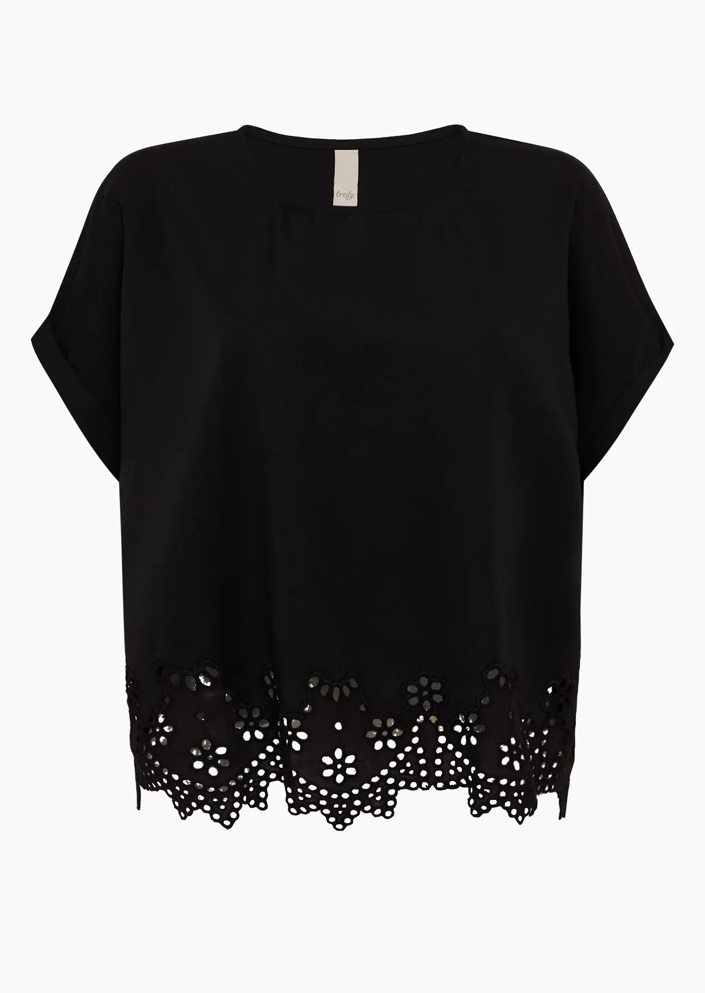 Tencel-Bluse mit Lochstickerei, schwarz