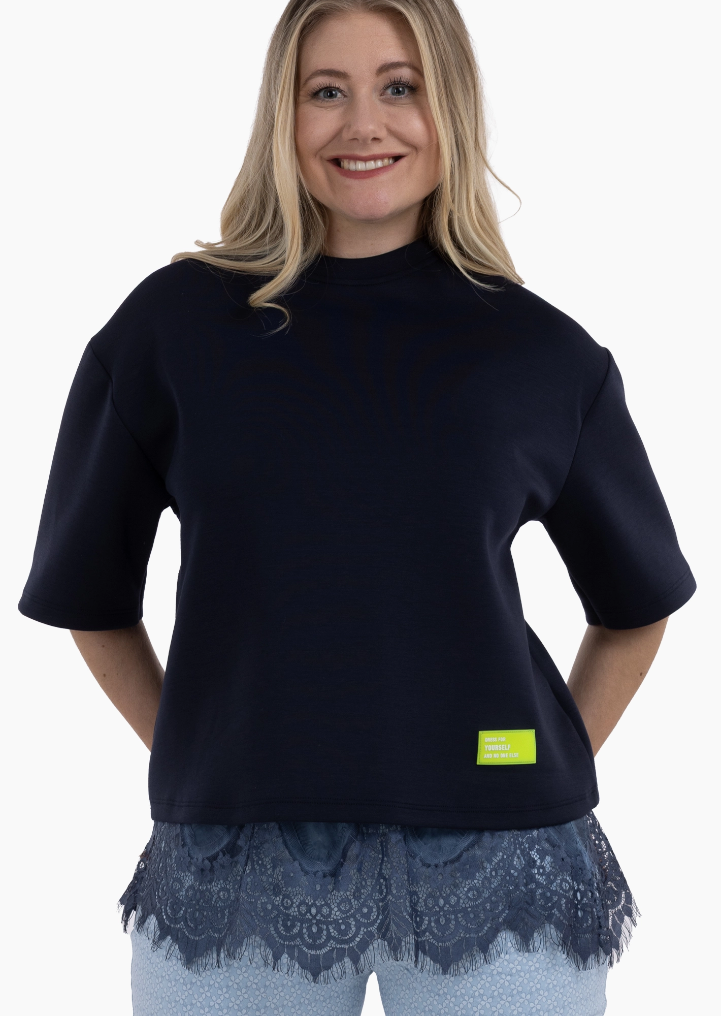 Sweatpullover mit Halbarm, navy