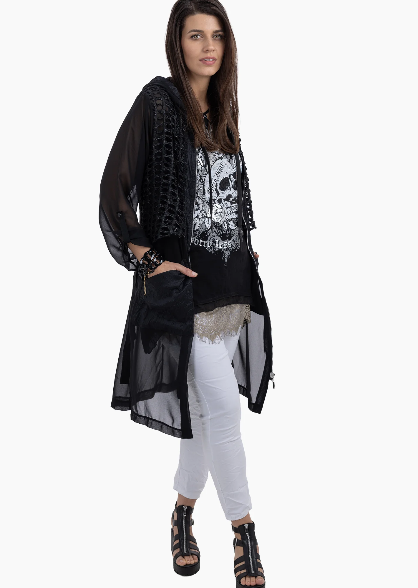 stylischer Mantel mit Highlights, schwarz
