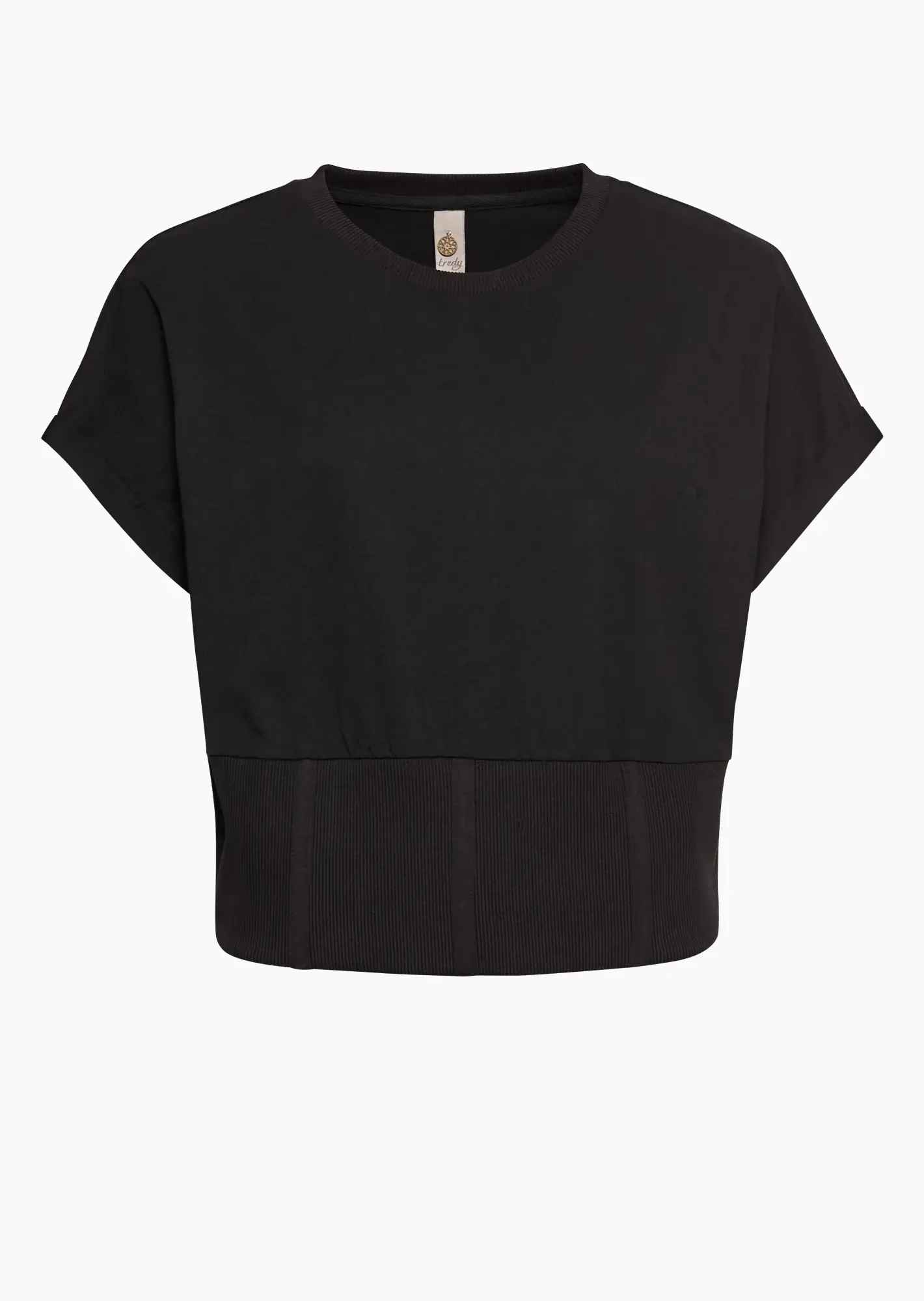 Croppped Shirt mit breitem Bündchen, schwarz
