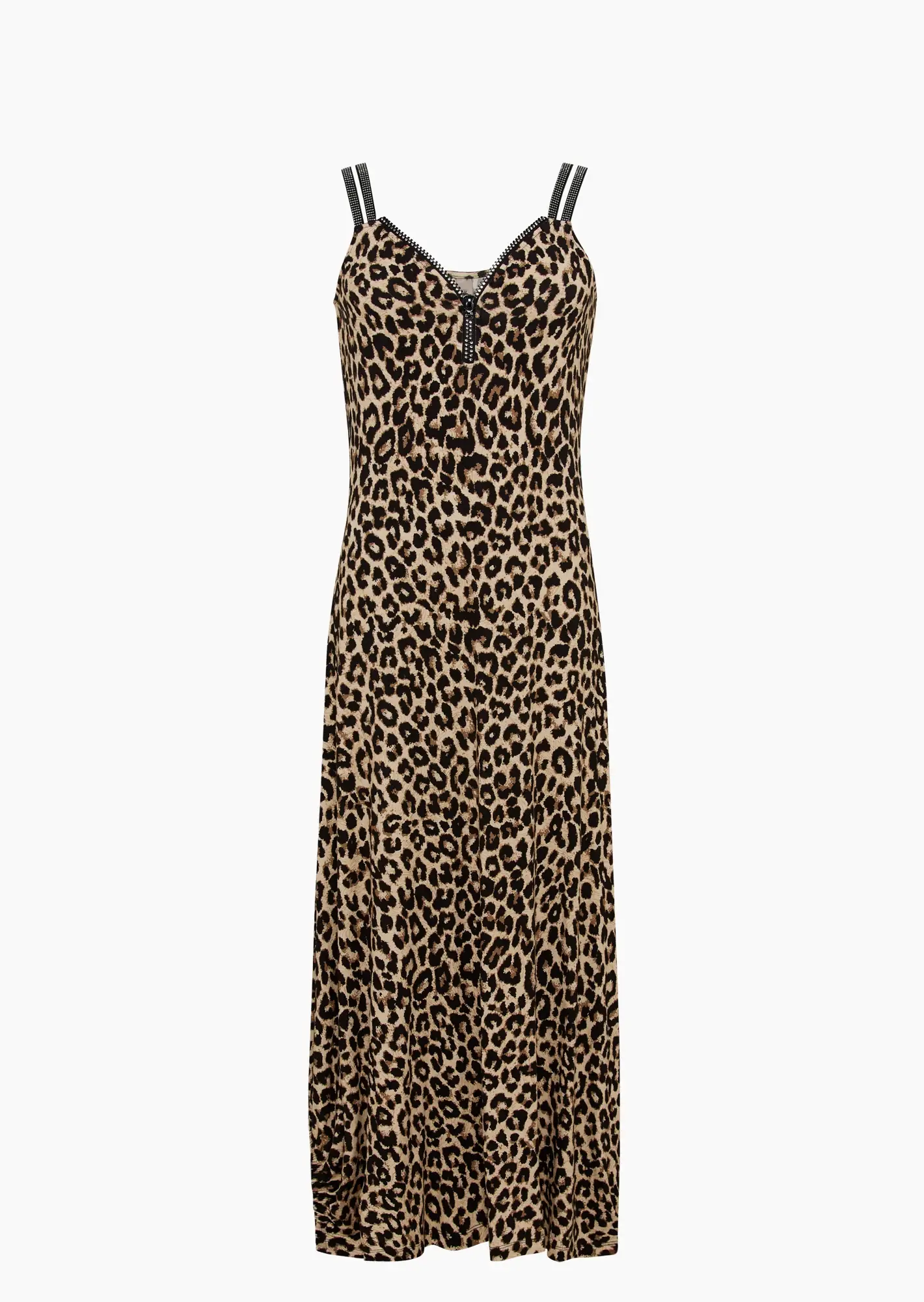 Maxi-Kleid im Leo-Print, crema-schwarz