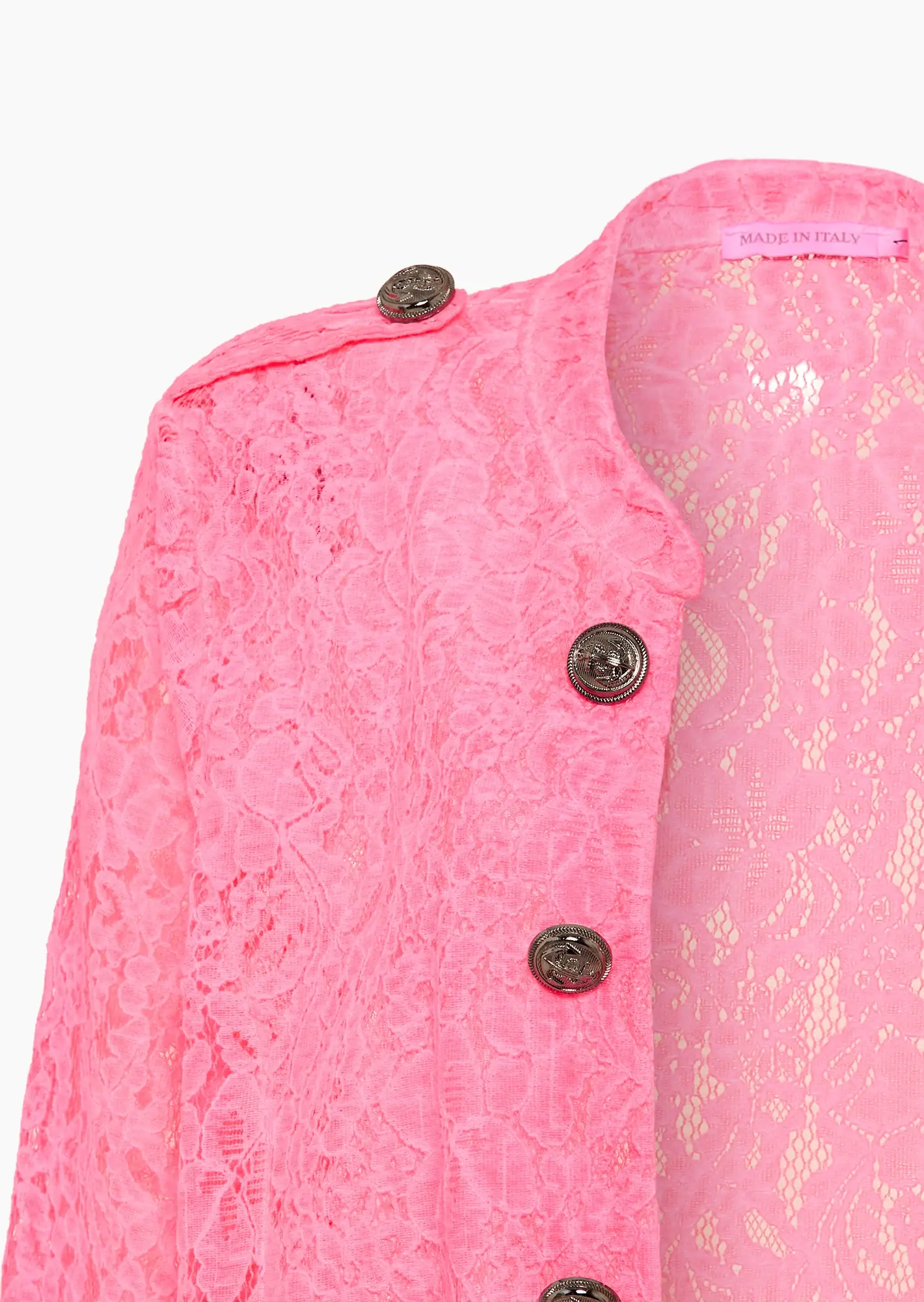 Blazer aus Spitze im Military-Style, neonpink