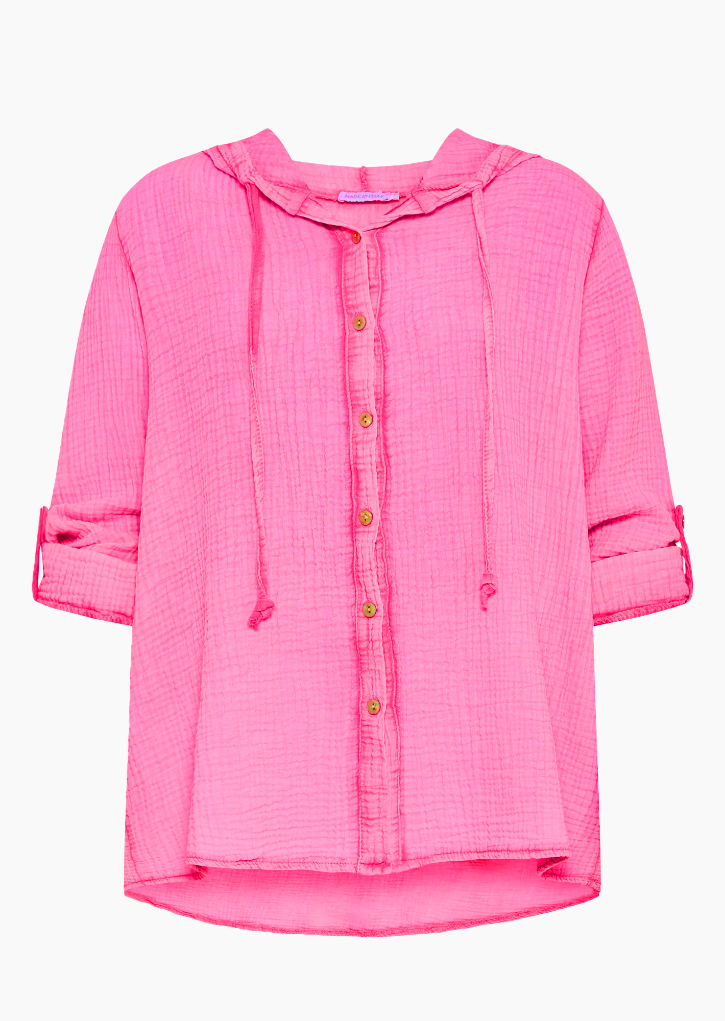 Musselin-Bluse mit Kapuze, neonpink