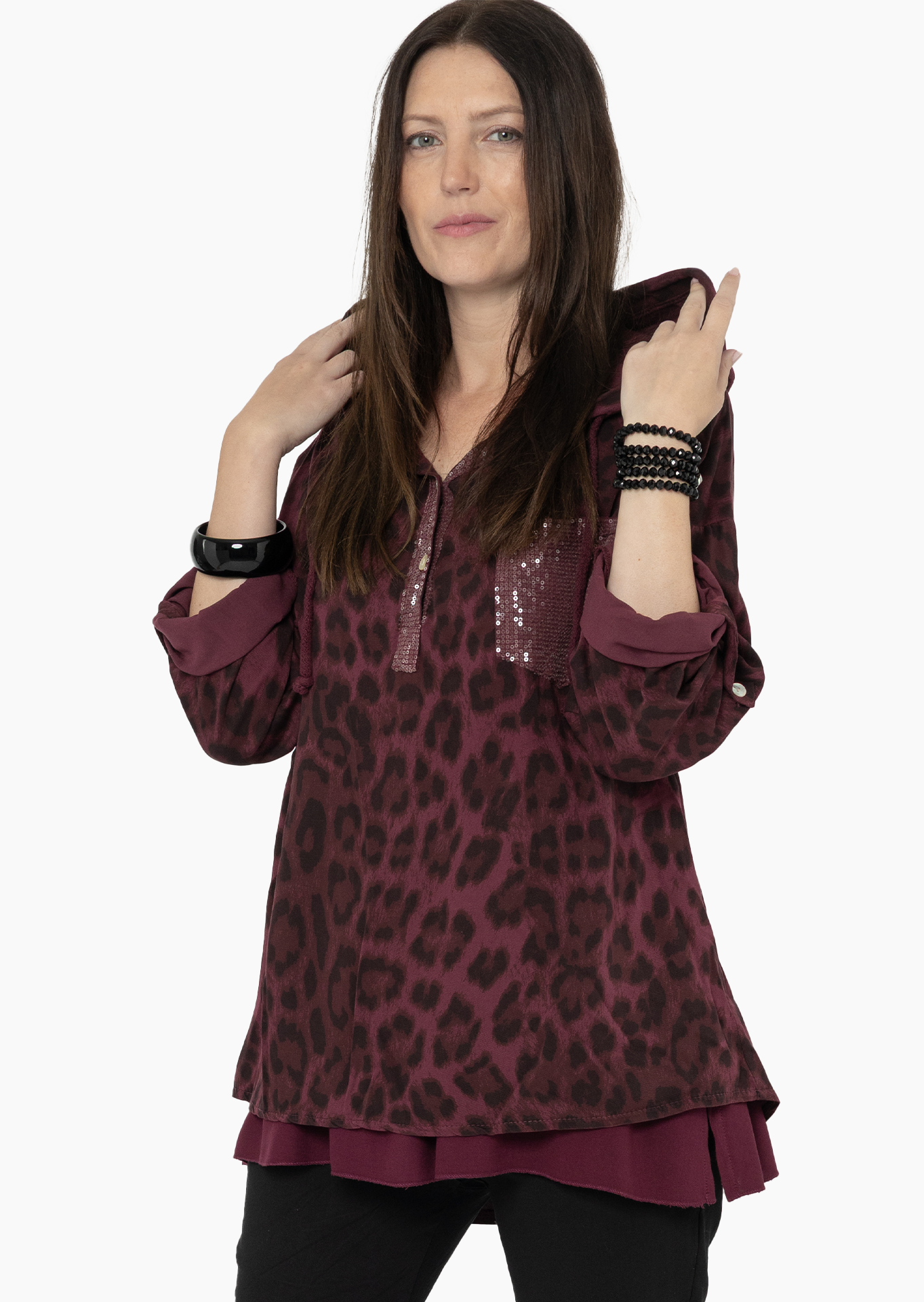 Bluse im Leo-Style, burgund