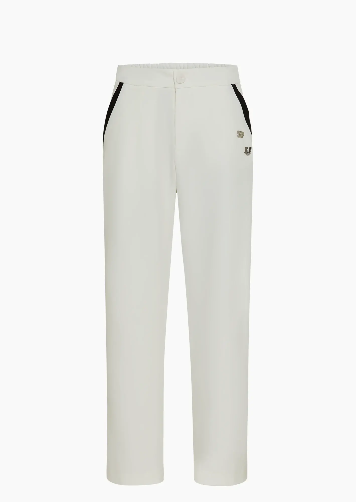 Wide Leg Hose mit Zierstreifen, offwhite