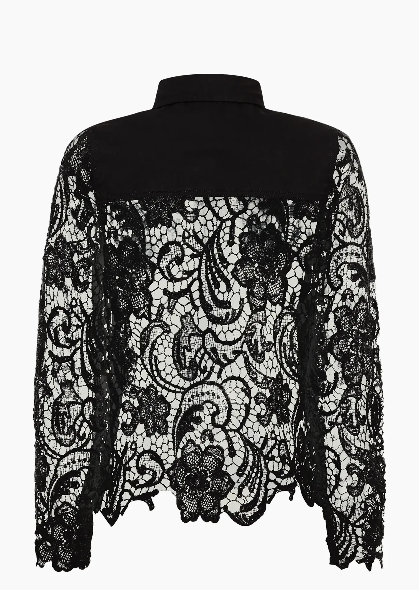Jeansjacke in Allover-Häkeloptik, schwarz