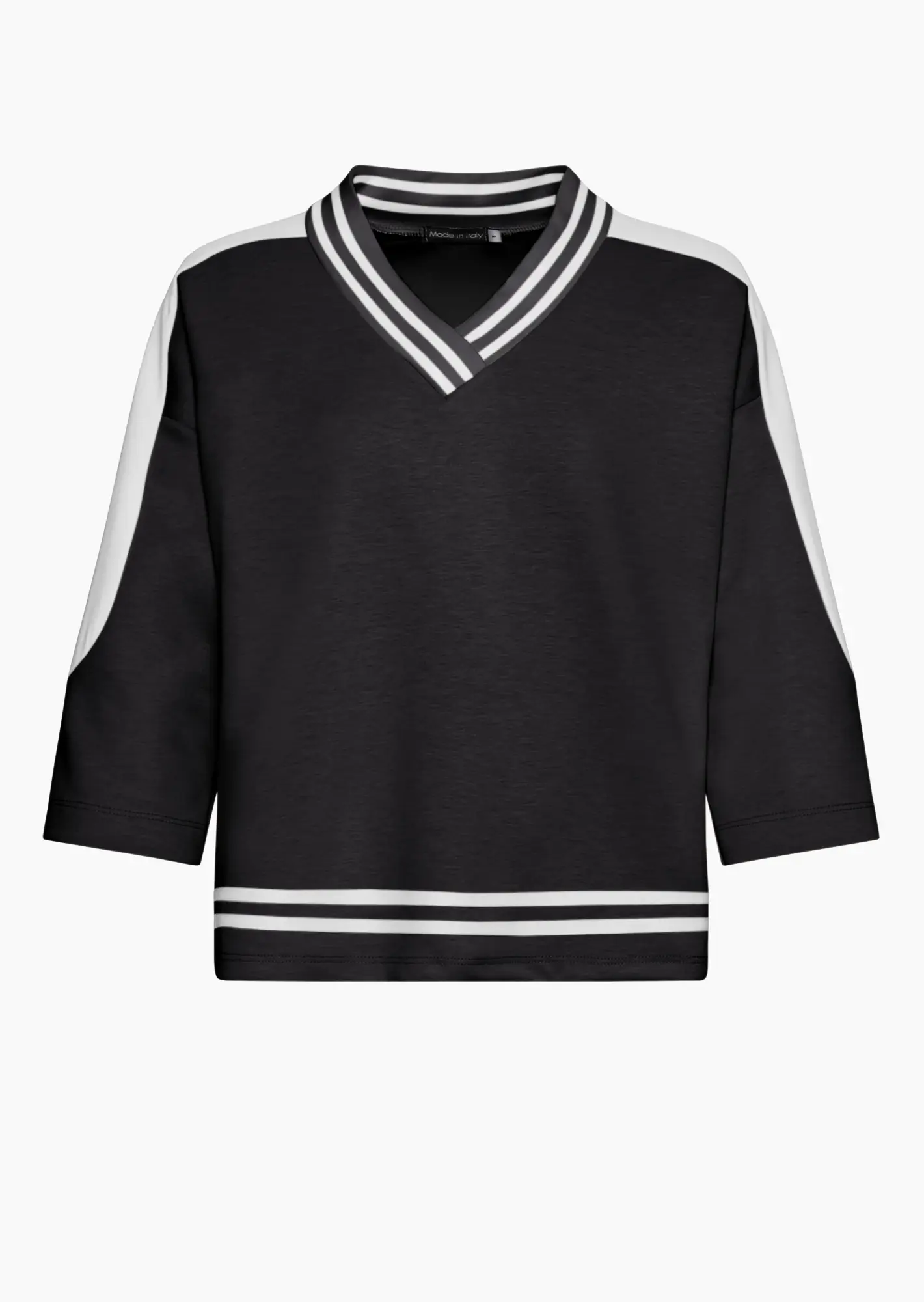 Sweatpullover mit V-Ausschnitt, schwarz-offwhite