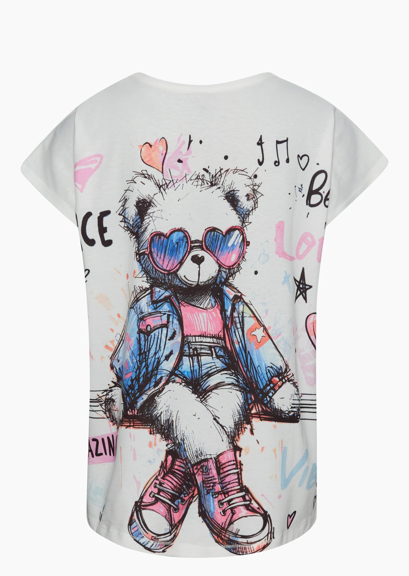 Shirt mit Print & Ziersteinen, offwhite