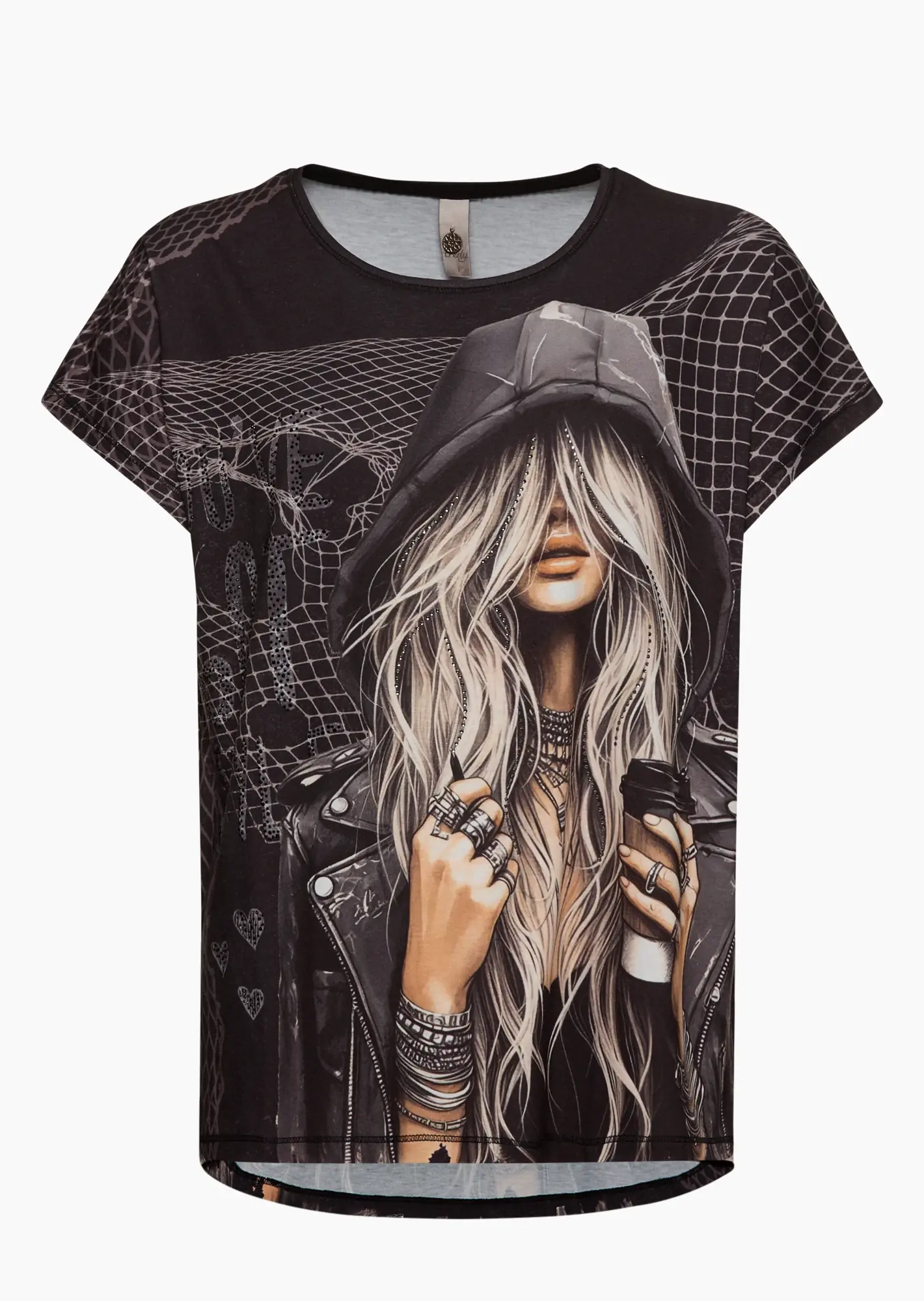 lockeres Shirt mit Ziersteinen, schwarz