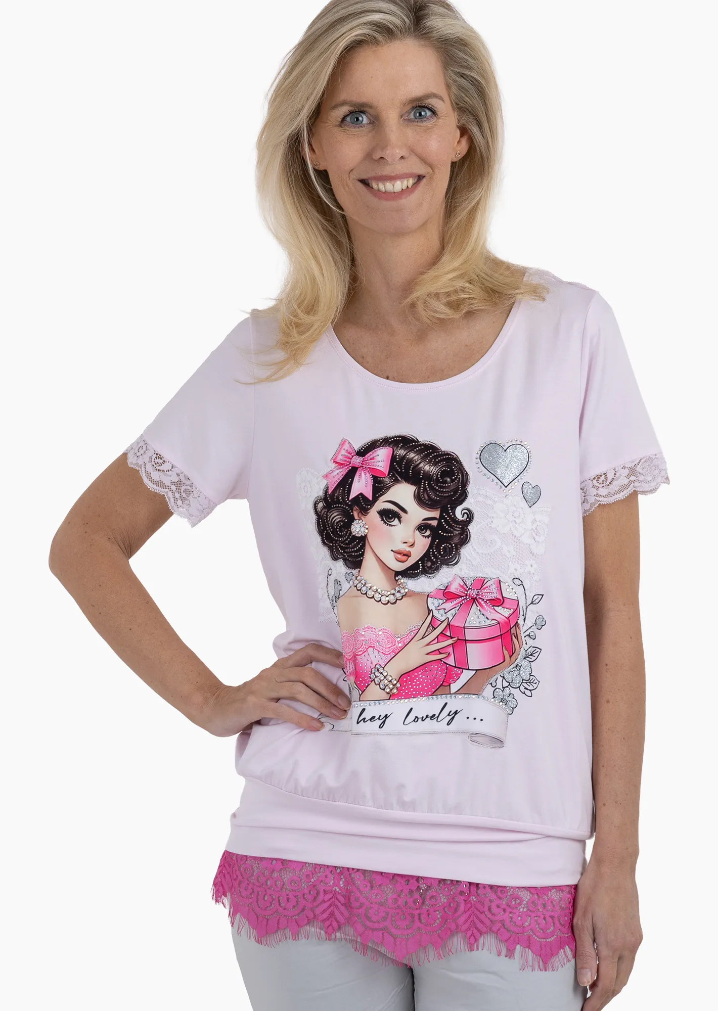 Shirt mit dekorativer Spitze,
