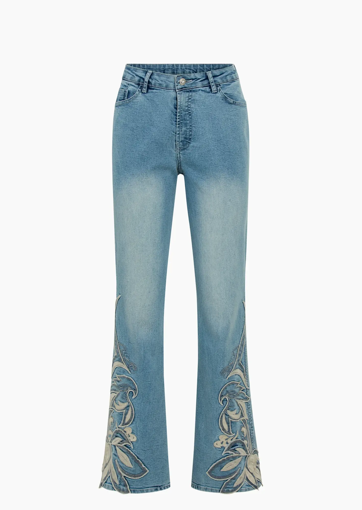 Jeans im Bootcut-Style mit Stickerei, light blue denim