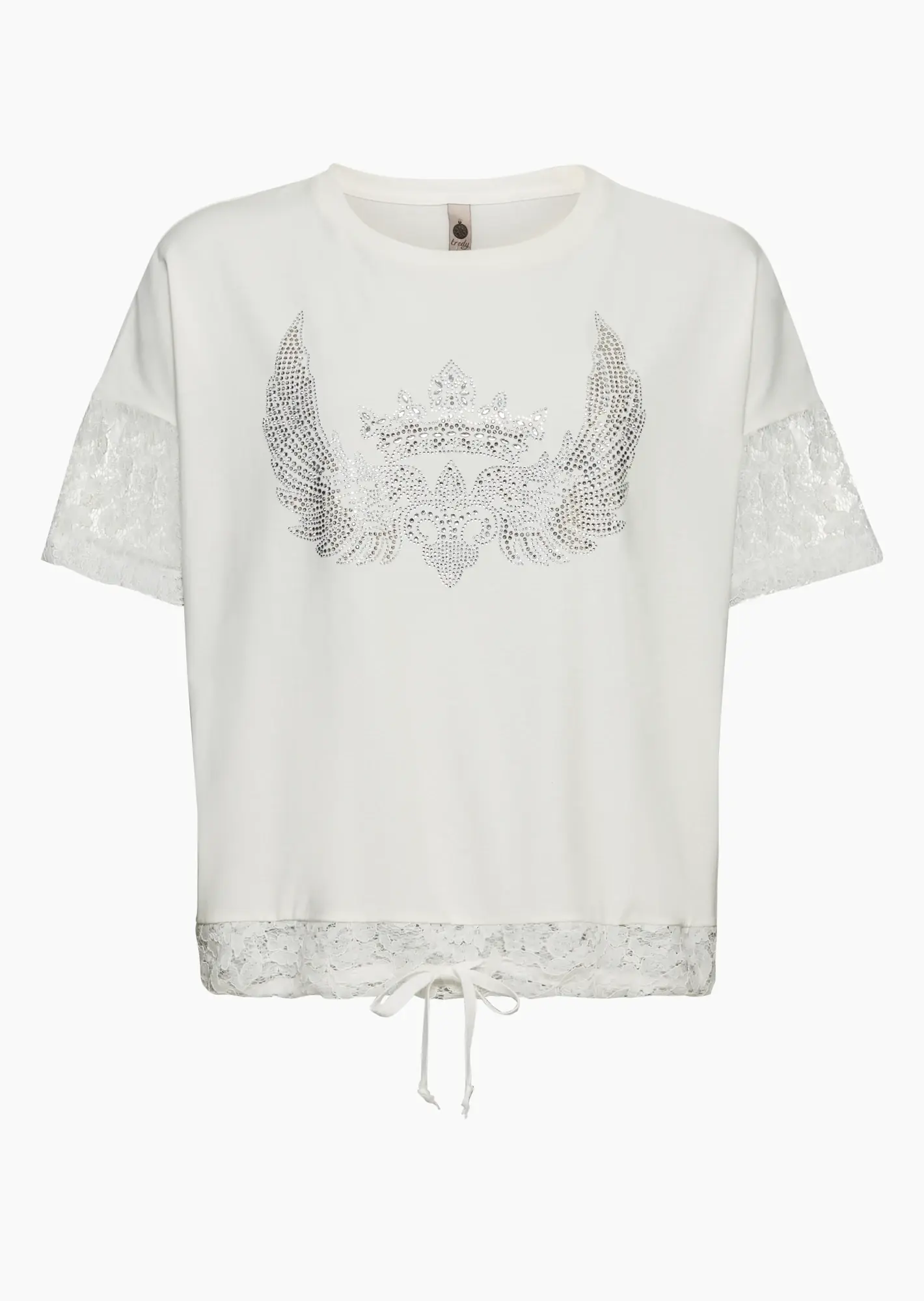 Shirt mit Glitzer- & Spitzedetails, offwhite