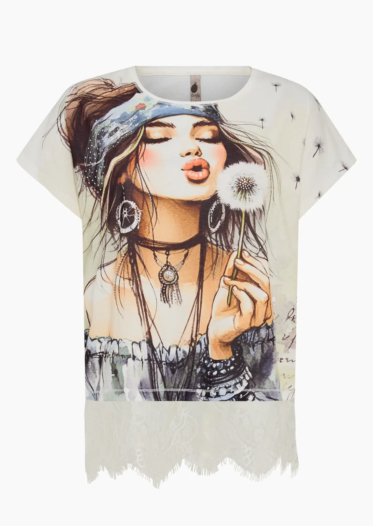 Shirt mit Spitze im Boho-Style, offwhite