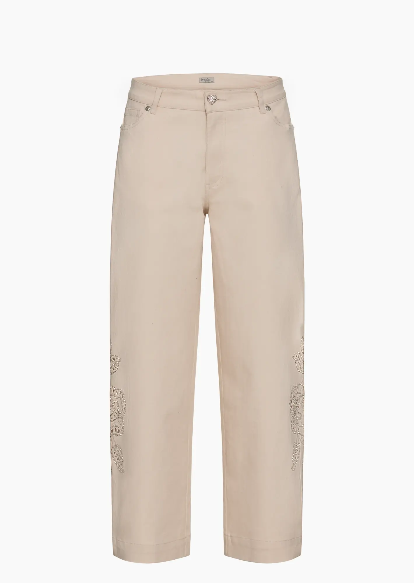 Wide Leg mit Lochstickerei, crema