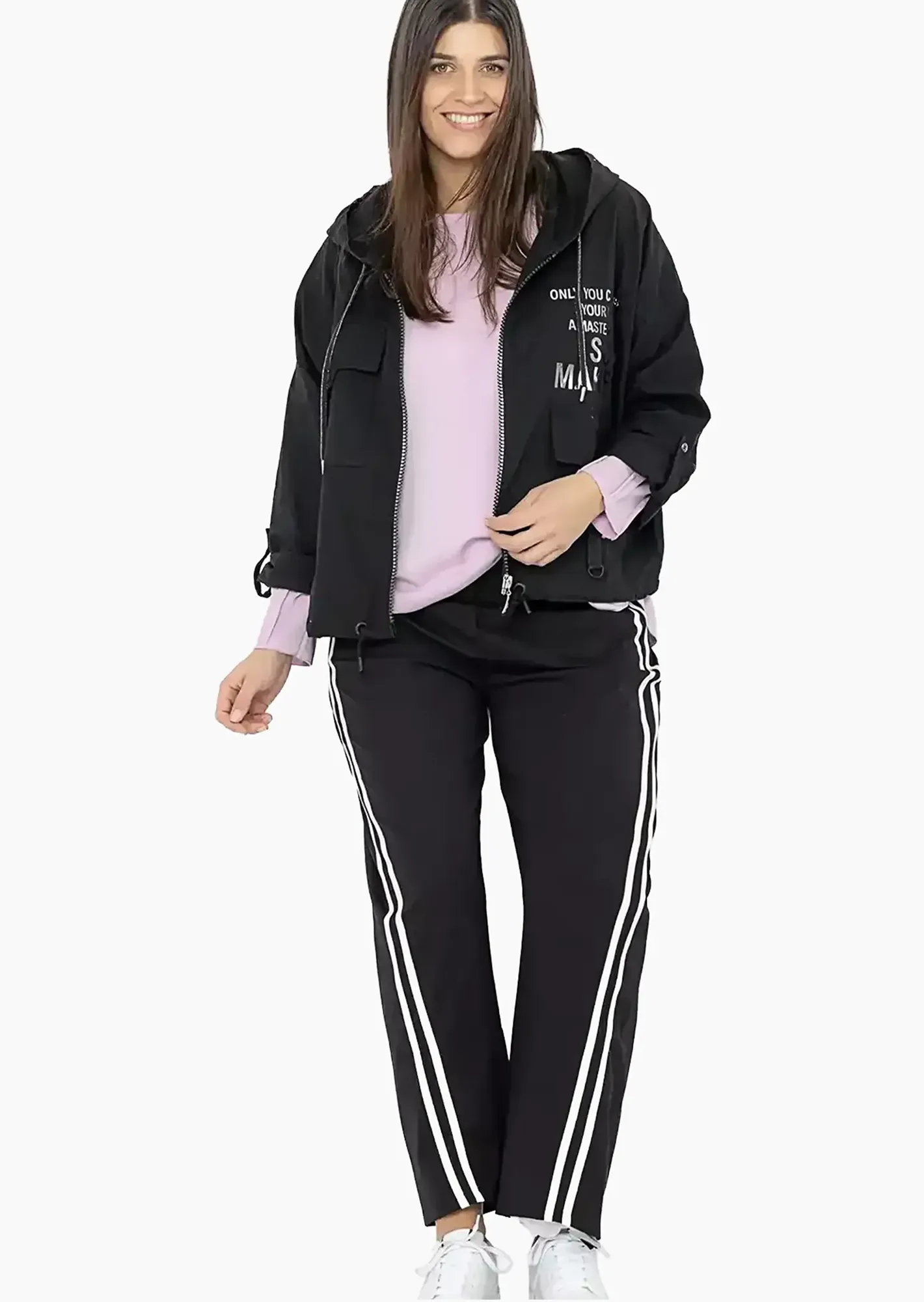 Pants mit schrägem Galonstreifen, schwarz