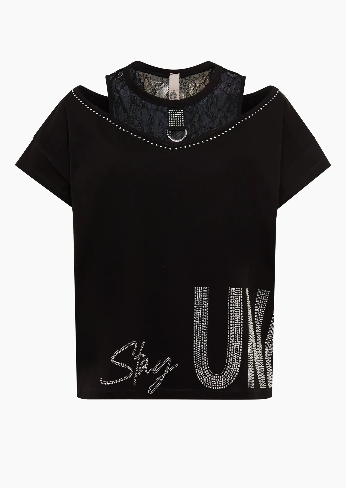 Shirt mit Spitze & Cut-Outs, schwarz