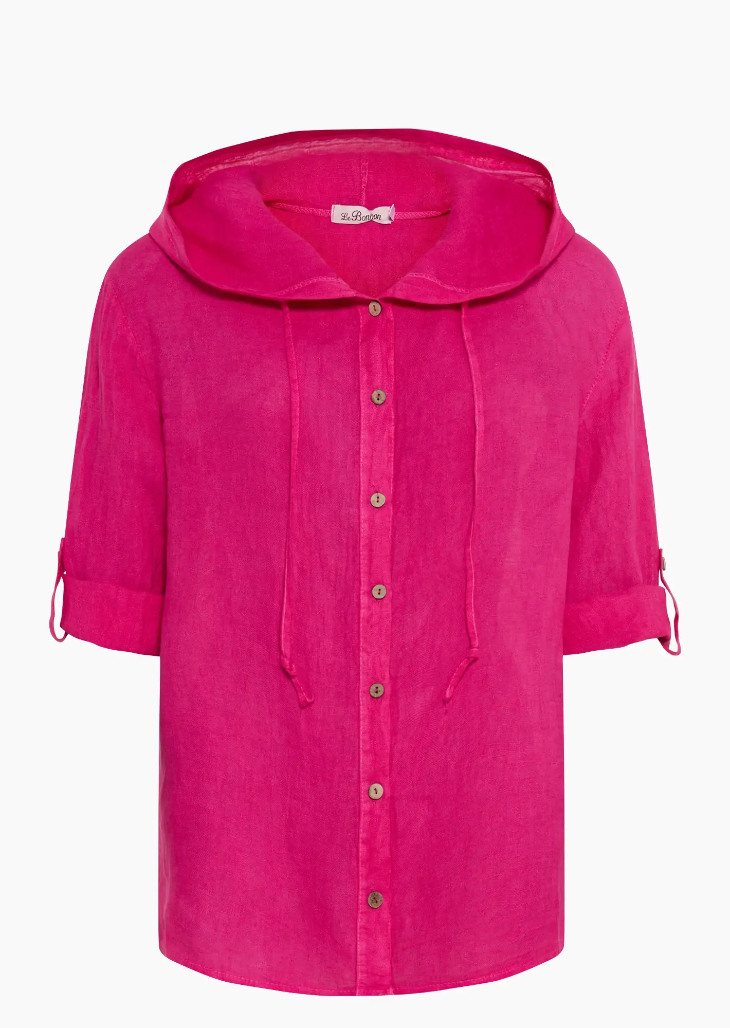 Leinenbluse mit Kapuze, pink