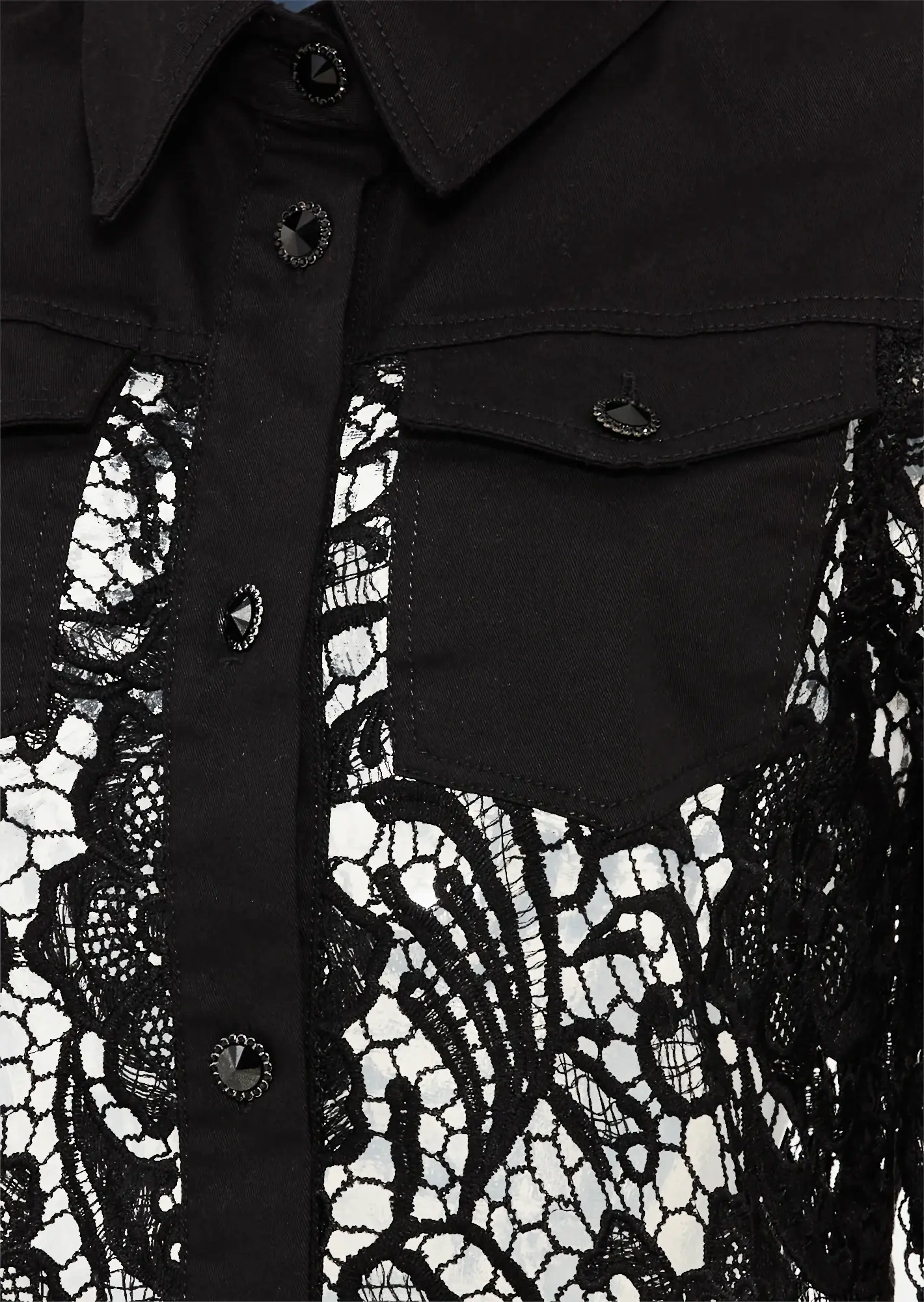 Jeansjacke in Allover-Häkeloptik, schwarz
