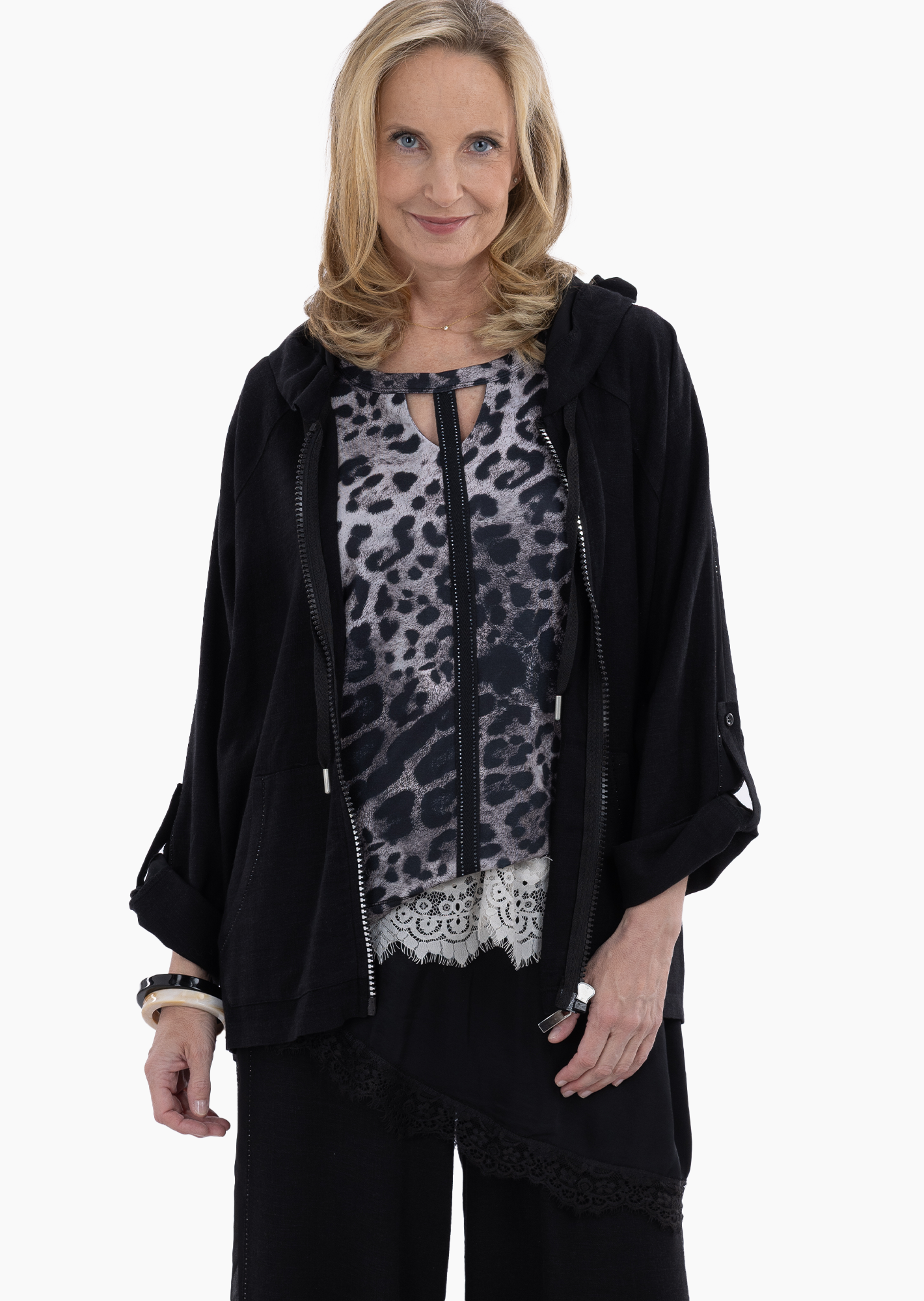 Jacke in leichtem Leinen und Tencel, schwarz
