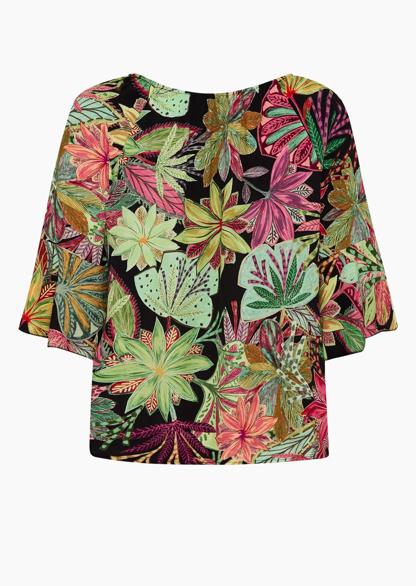 Bluse im Alloverprint mit Volant, schwarz
