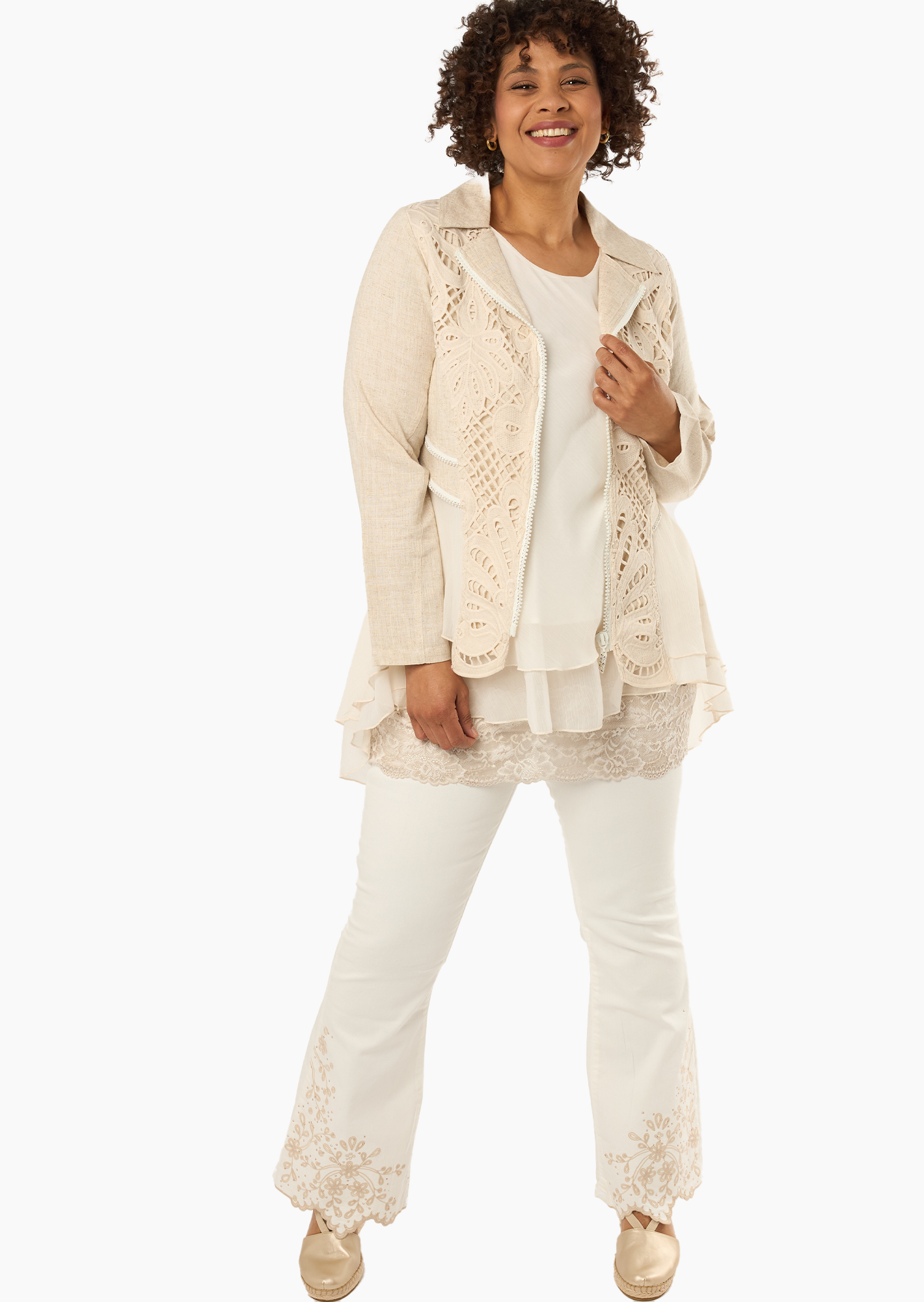 Blazer mit Häkeldetails & Ziersteinen, sand-melange