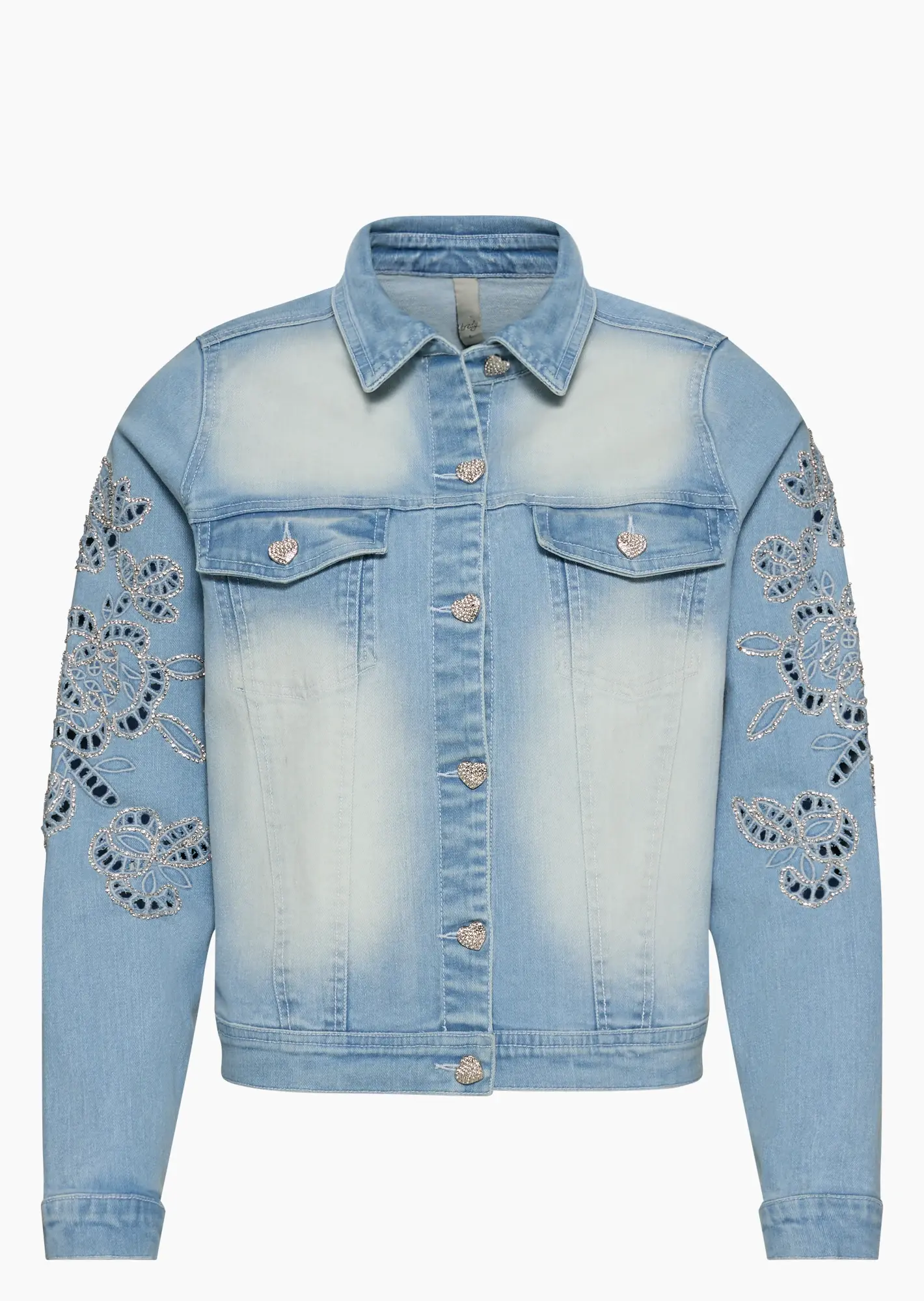 Jeansjacke mit Lochstickerei, bleached blue denim