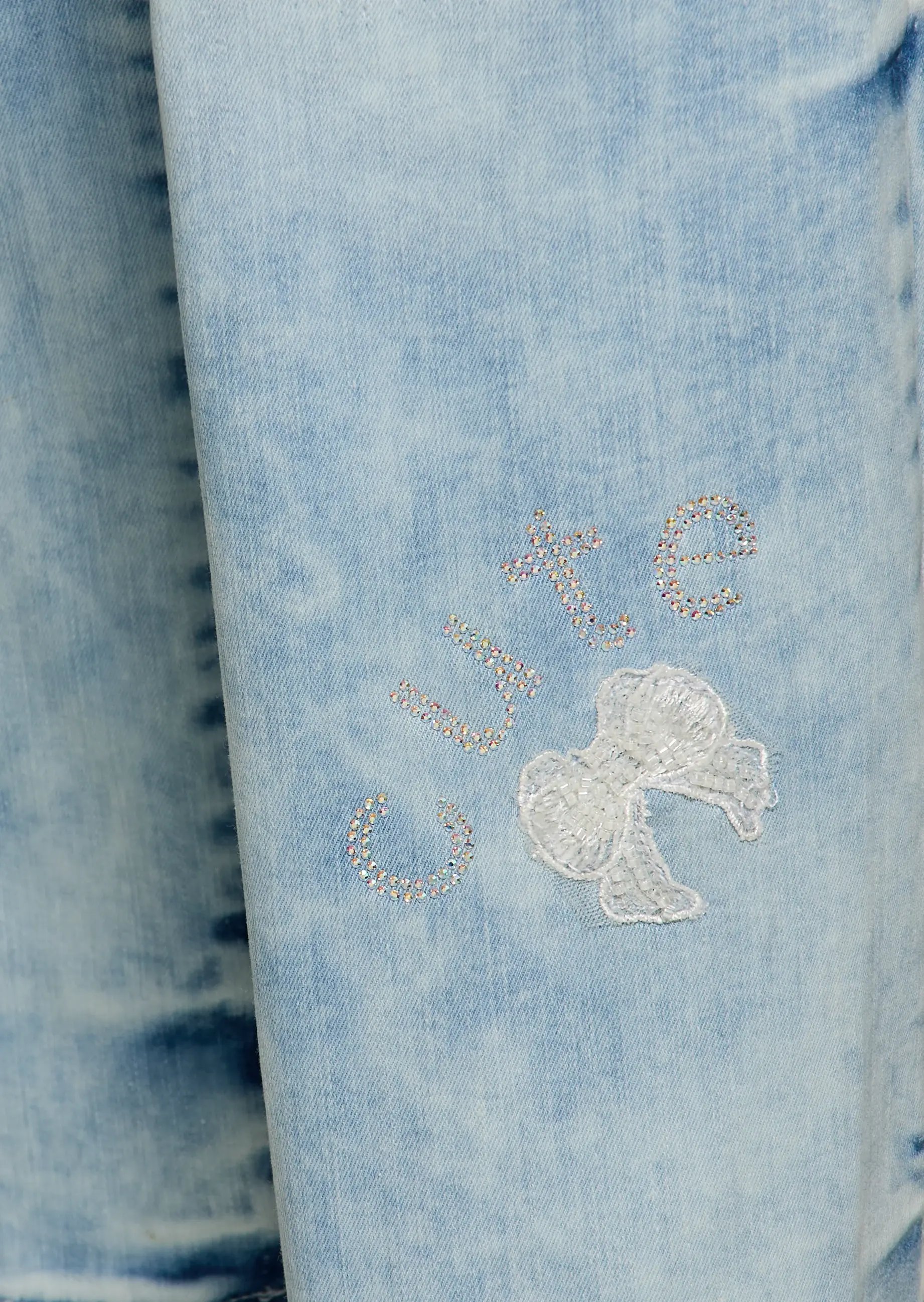Relaxed Fit Jeans mit Perlenpatch, light blue denim
