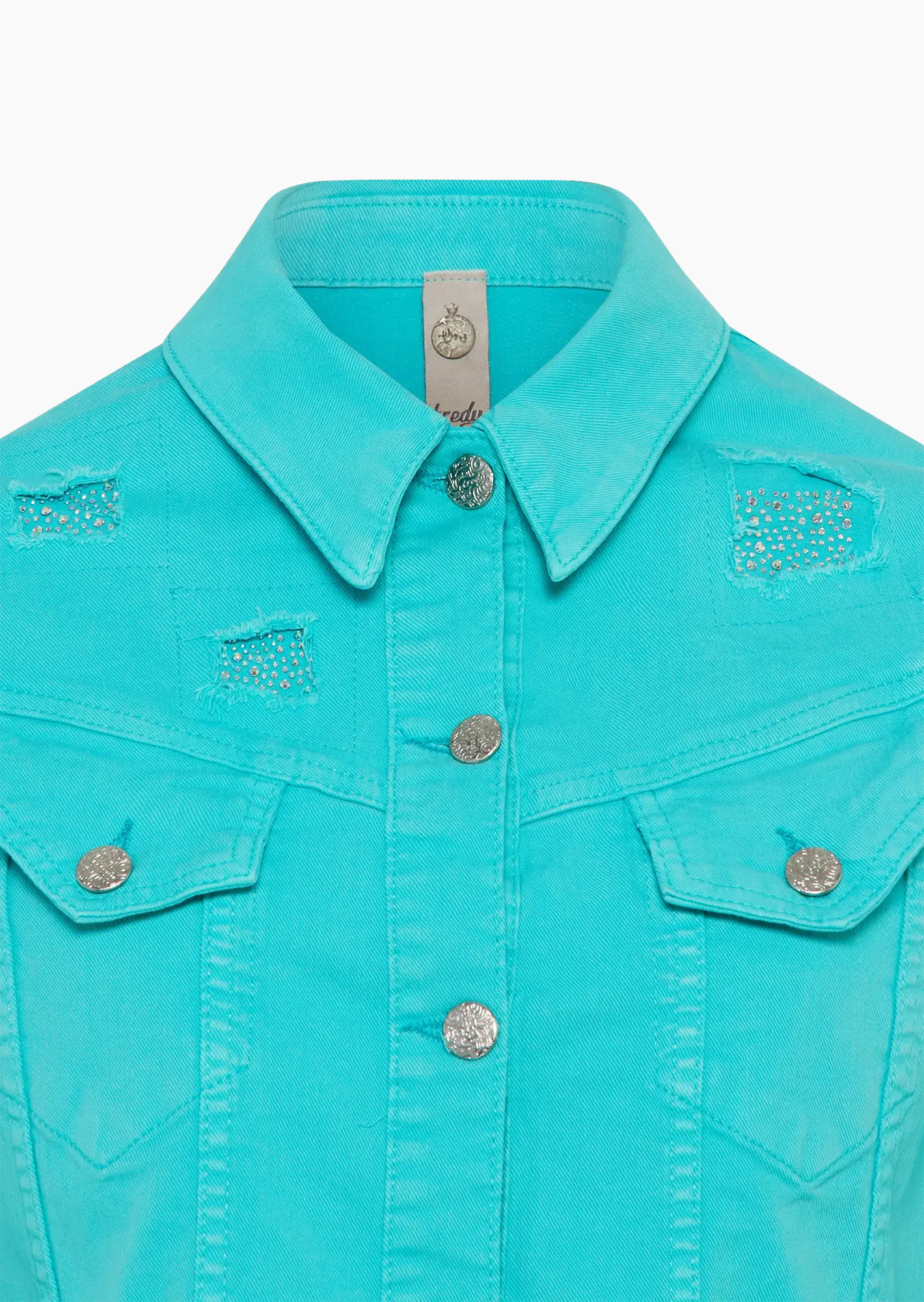 Jeansjacke mit destroyed Details, türkis