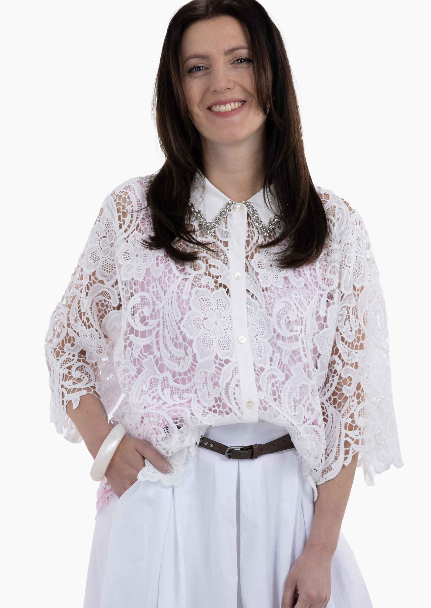 Bluse im Alloverspitzendesign, weiß
