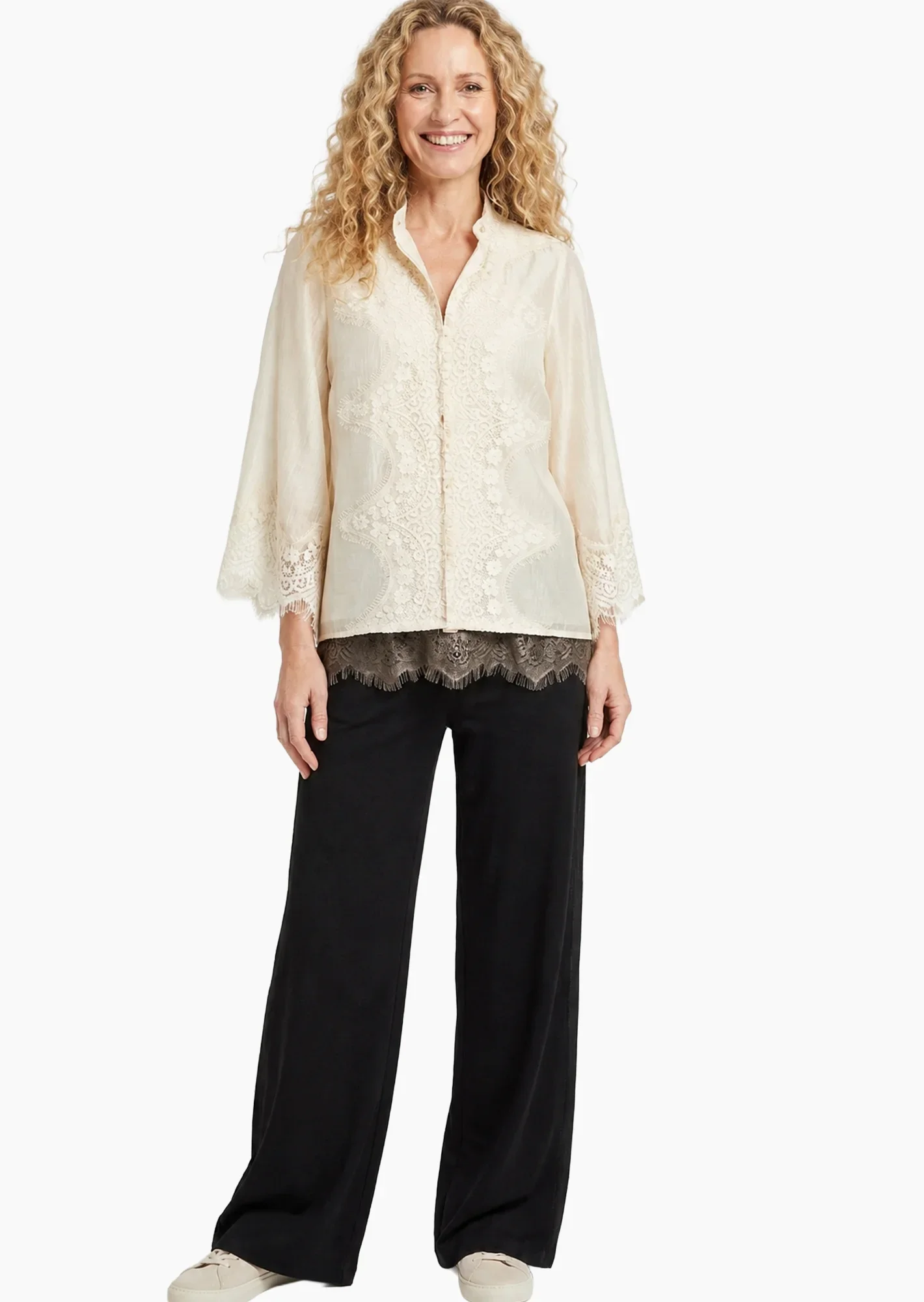 leichte Bluse mit Spitze, crema