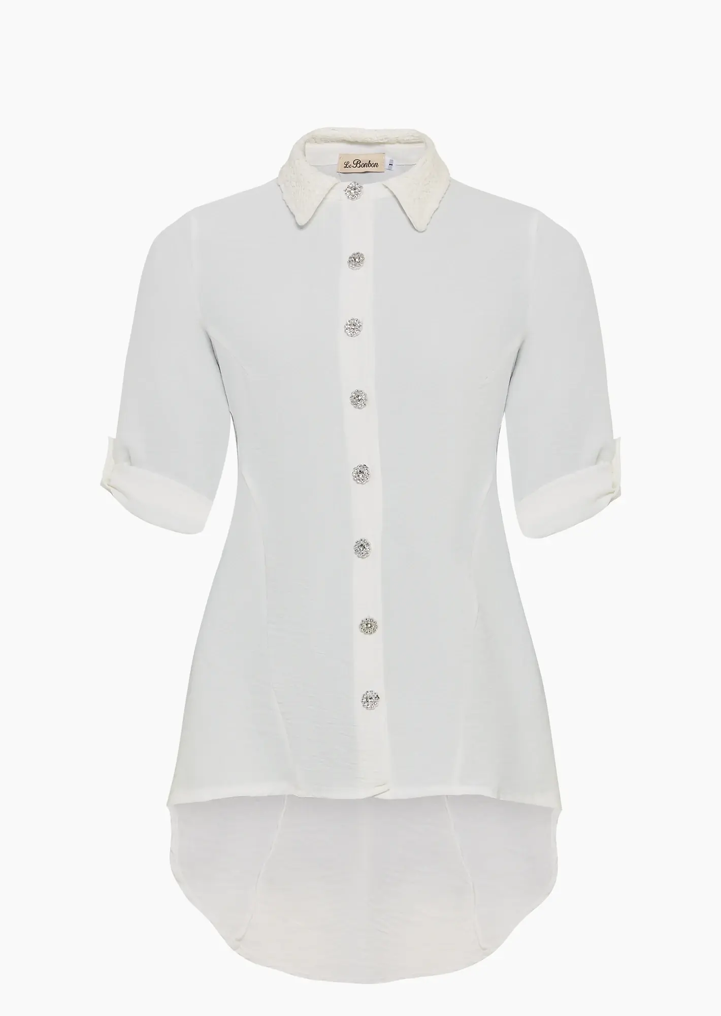 leichte Bluse mit Häkelkragen, offwhite