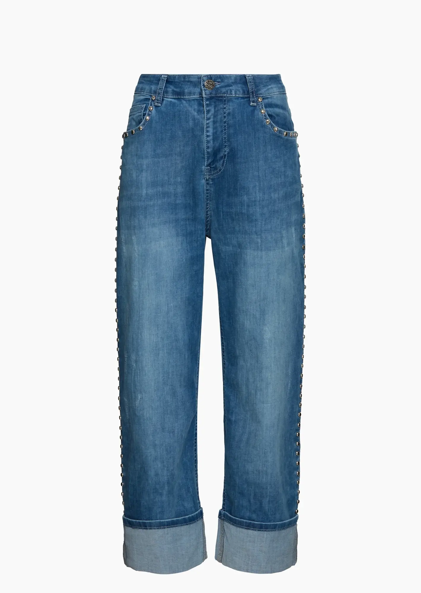 Wide Leg Jeans mit Galonstreifen, blue denim