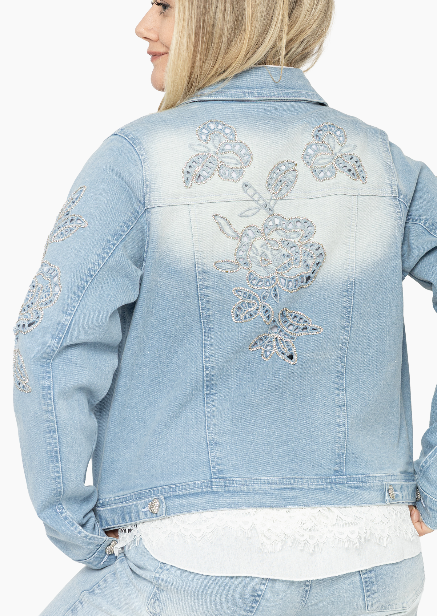 Jeansjacke mit Lochstickerei, bleached blue denim
