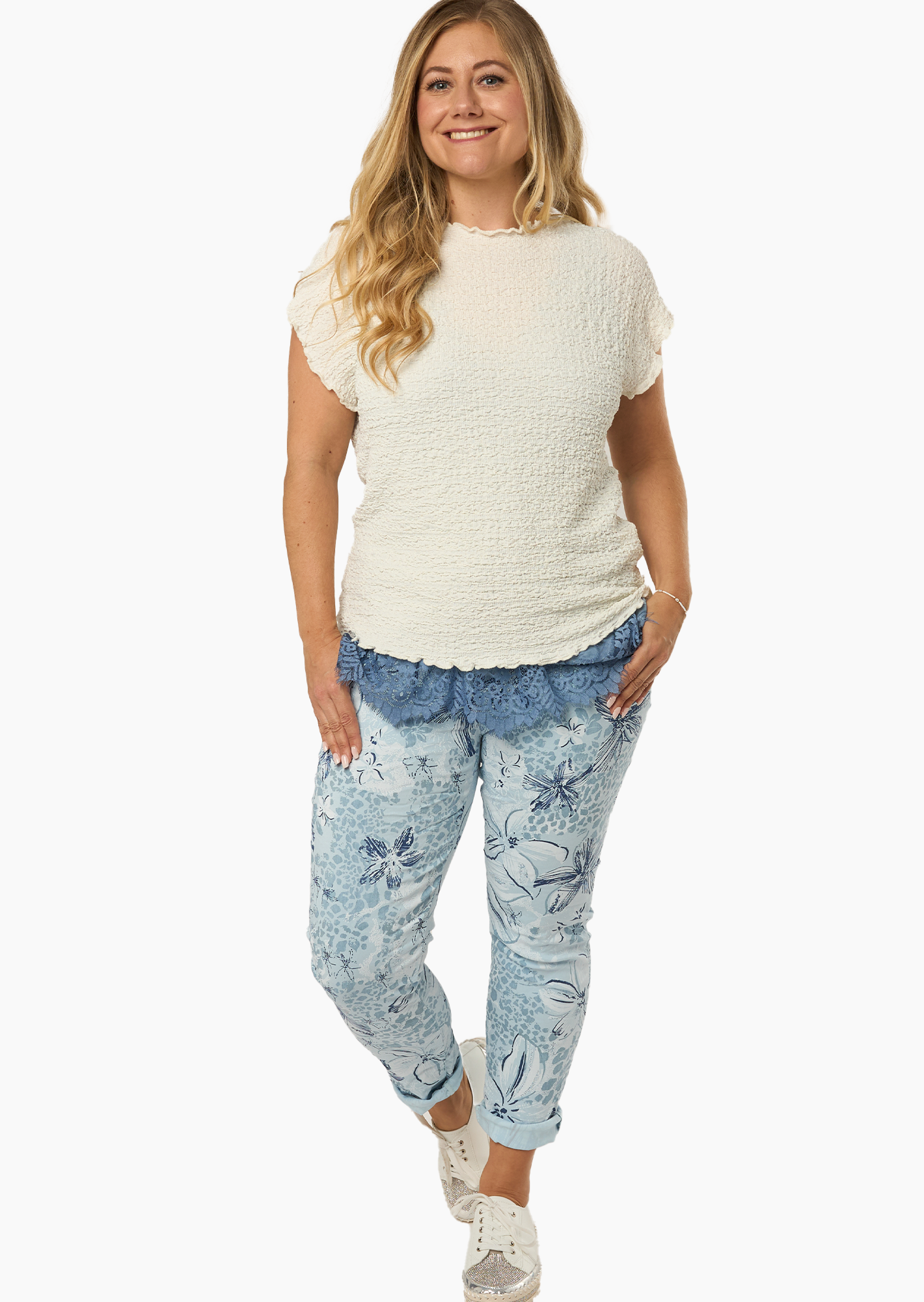 Joggpants mit sommerlichem Alloverprint, eiskristall