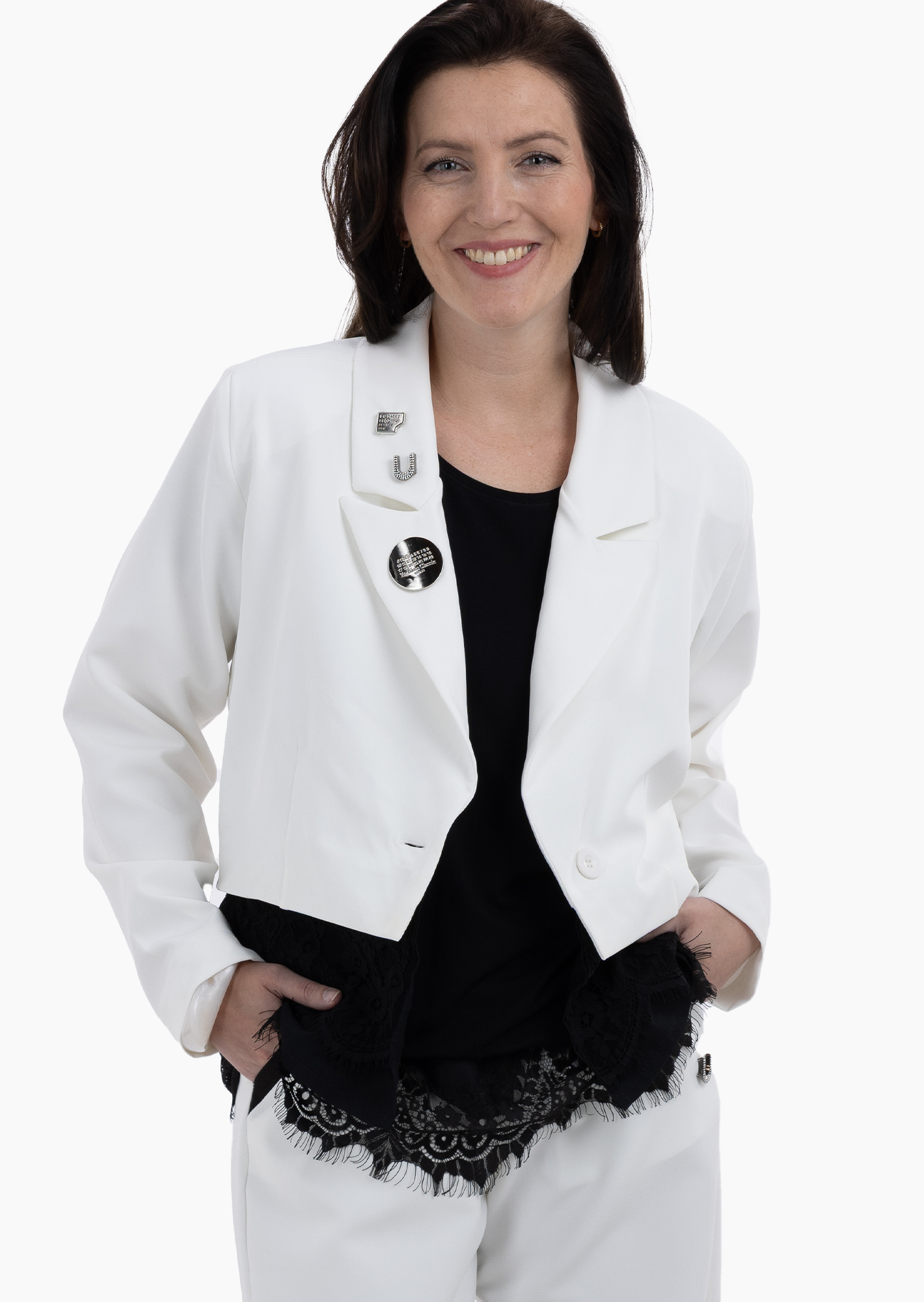 Blazer mit Spitzendetail, offwhite