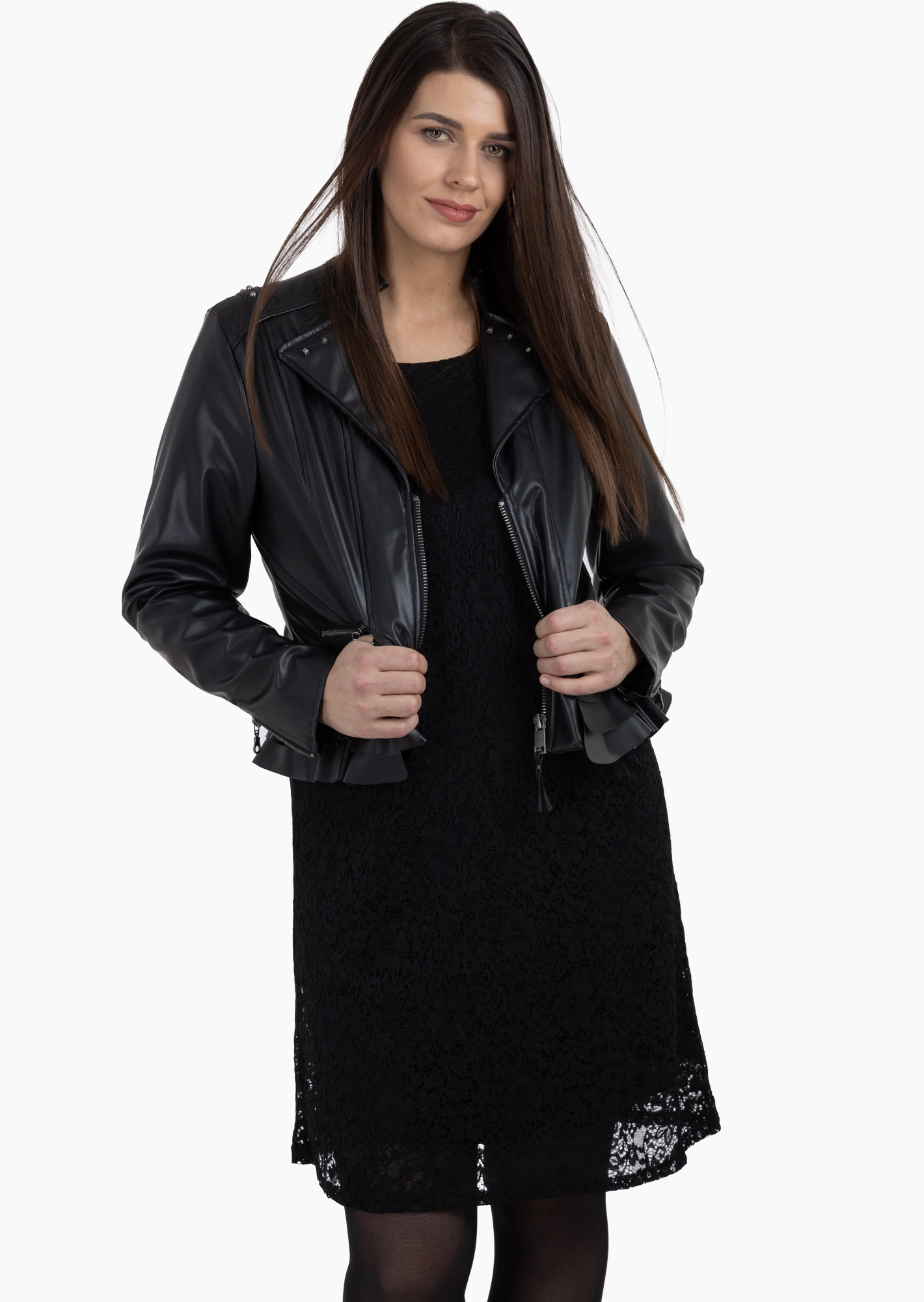 Jacke mit Nieten in Leder-Optik, schwarz