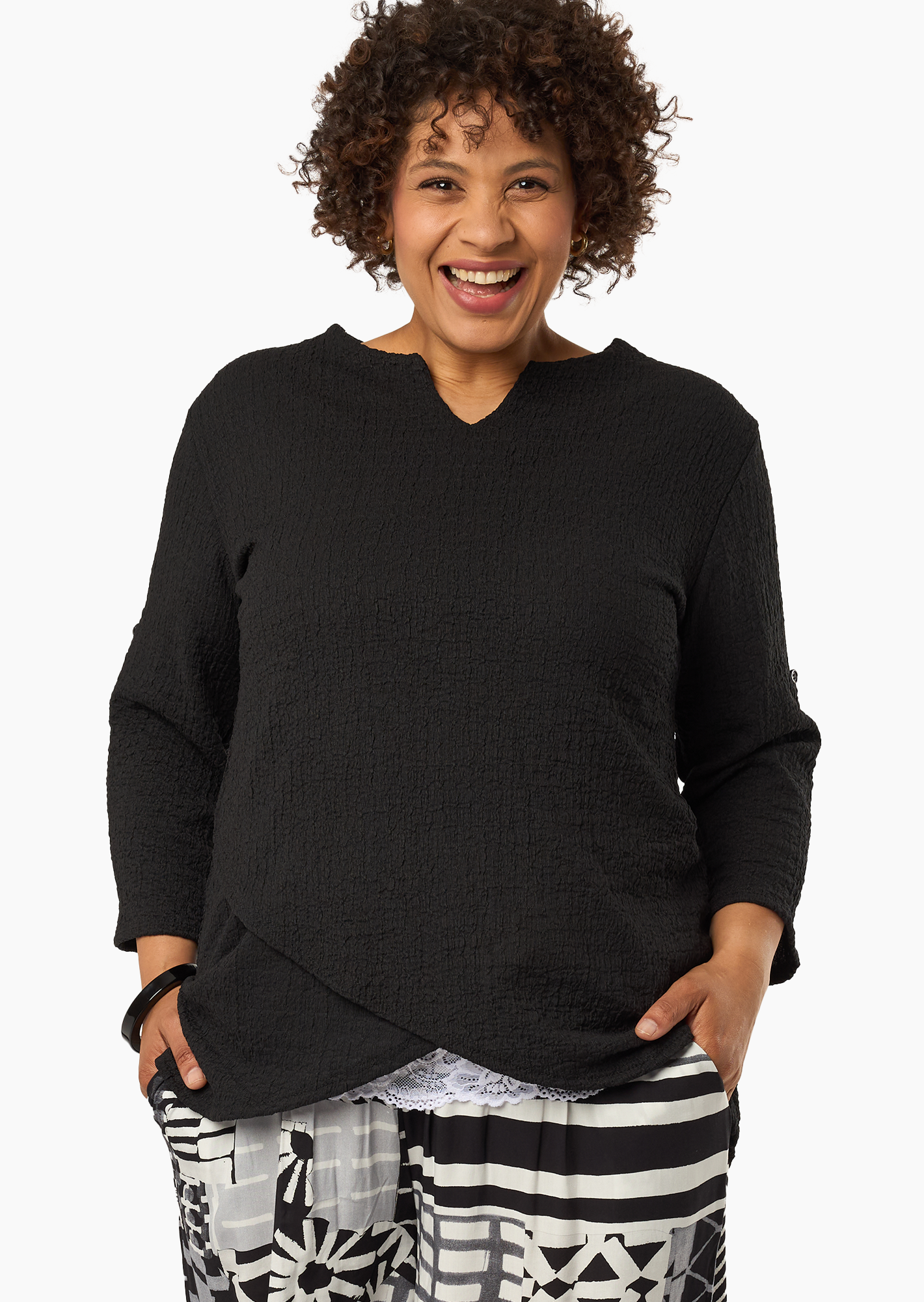 Bluse in Strukturstoff, schwarz