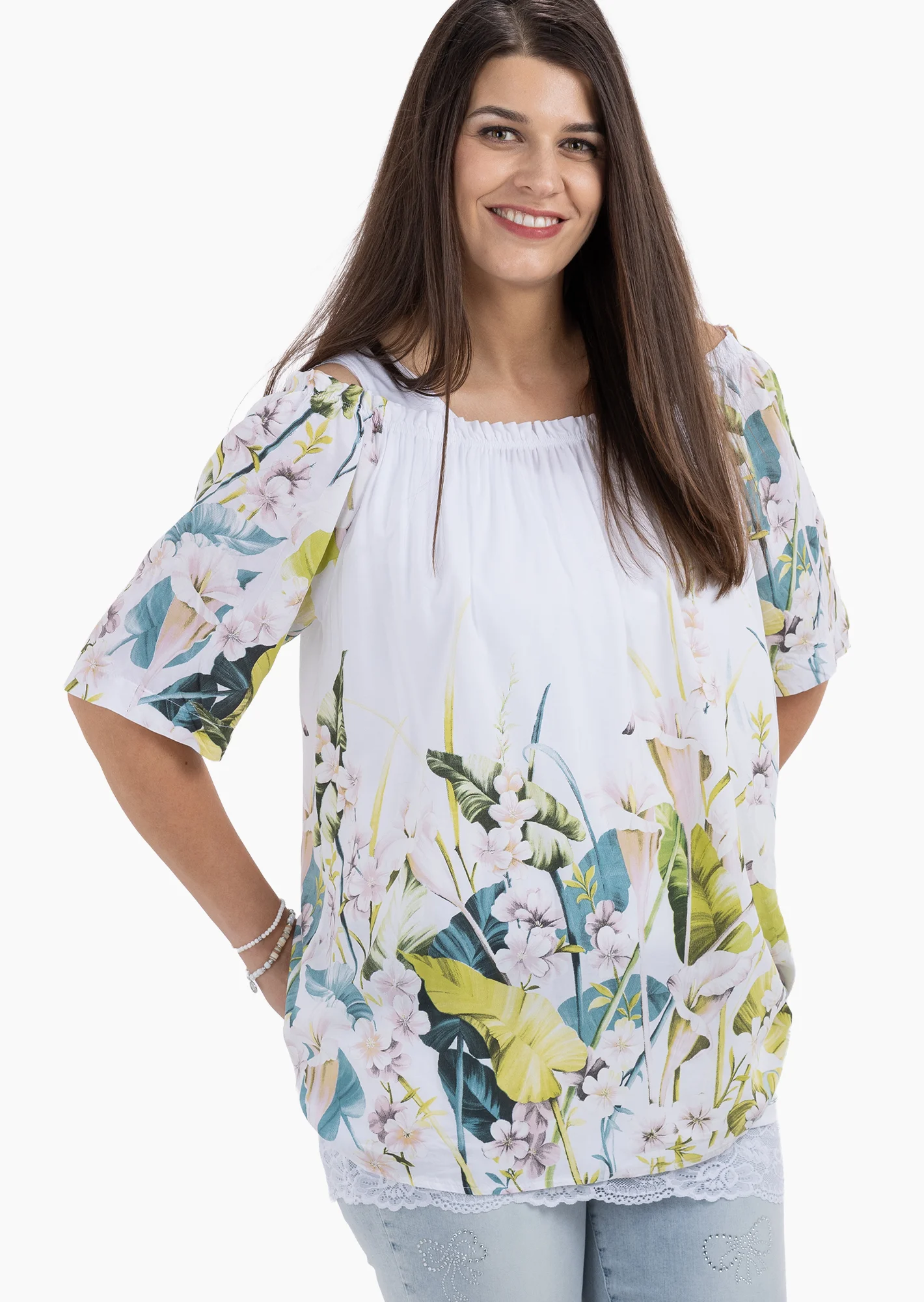 Bluse mit Carmenausschnitt, weiß