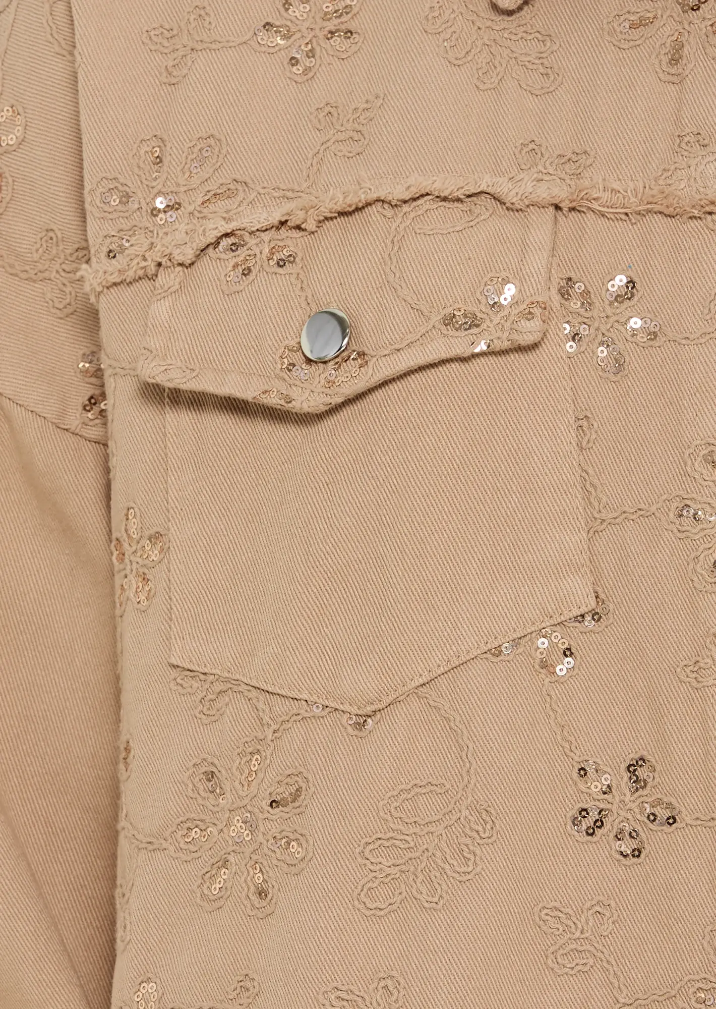 Fransige Jeansjacke mit Stickerei, caramel
