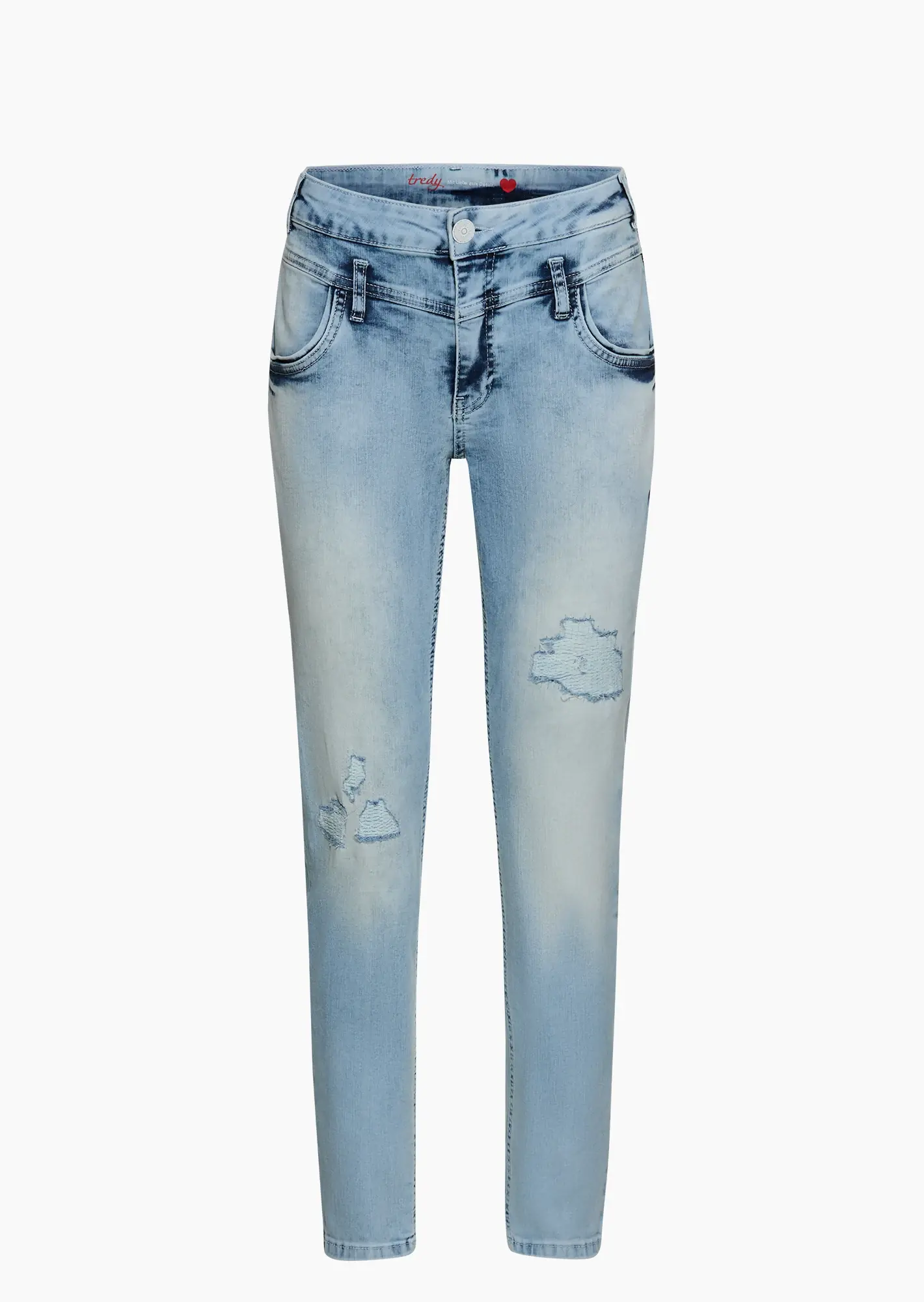 Jeans mit Destroyed-Optik, light blue denim