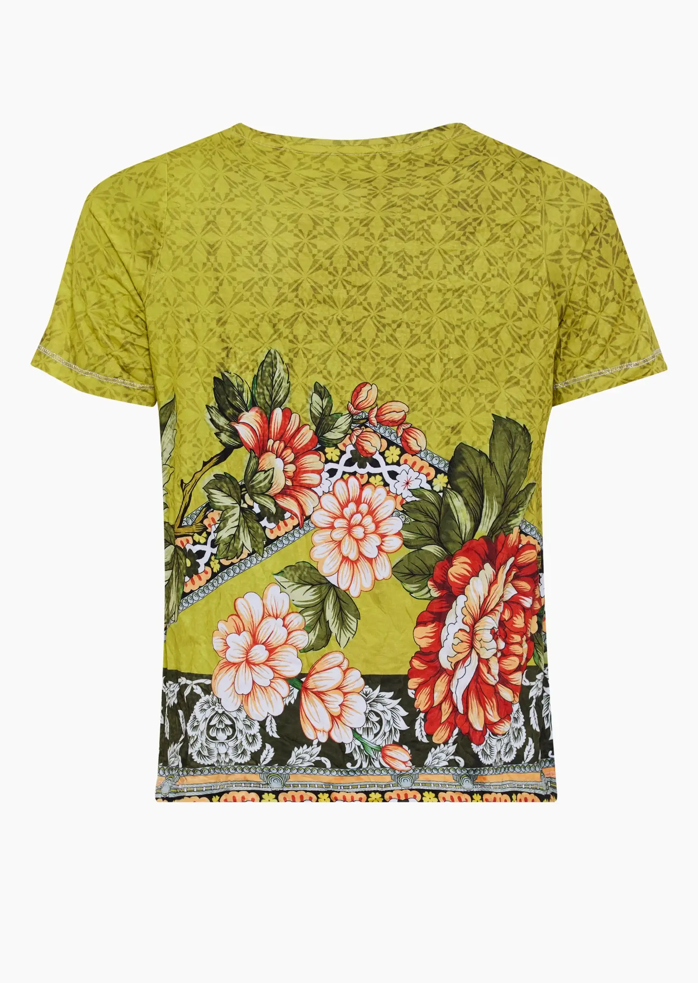 Shirt mit floralen Motiven und Ziersteinen, pistazie
